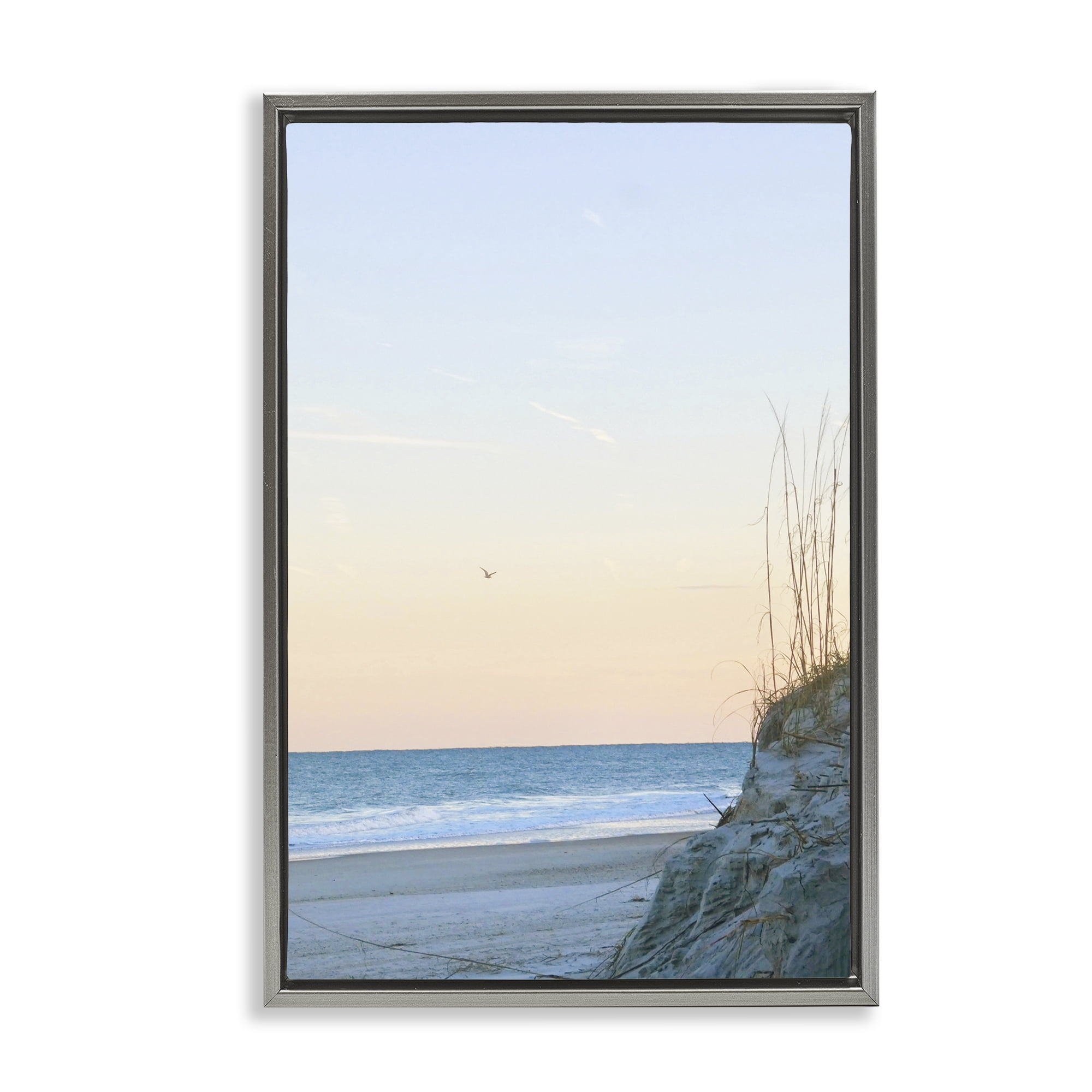Stupell Industries Serene Beach Sunset Landscape Photography Gray Floater Framed Canvas Art Print Wall Art, 21 x 31