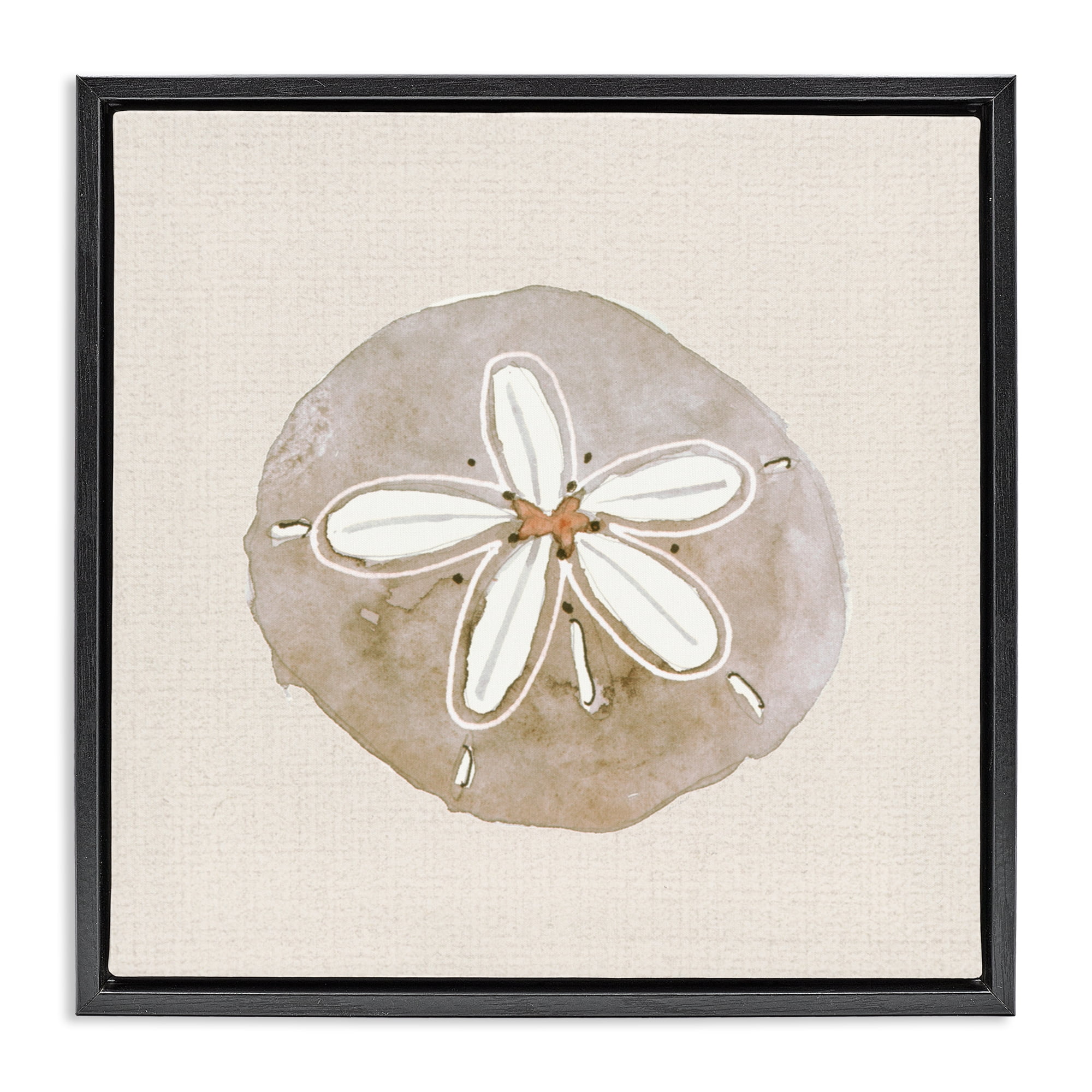 Stupell Industries Serene Beige Sand Dollar Black Framed Floater Canvas Wall Art, design by Lanie Loreth