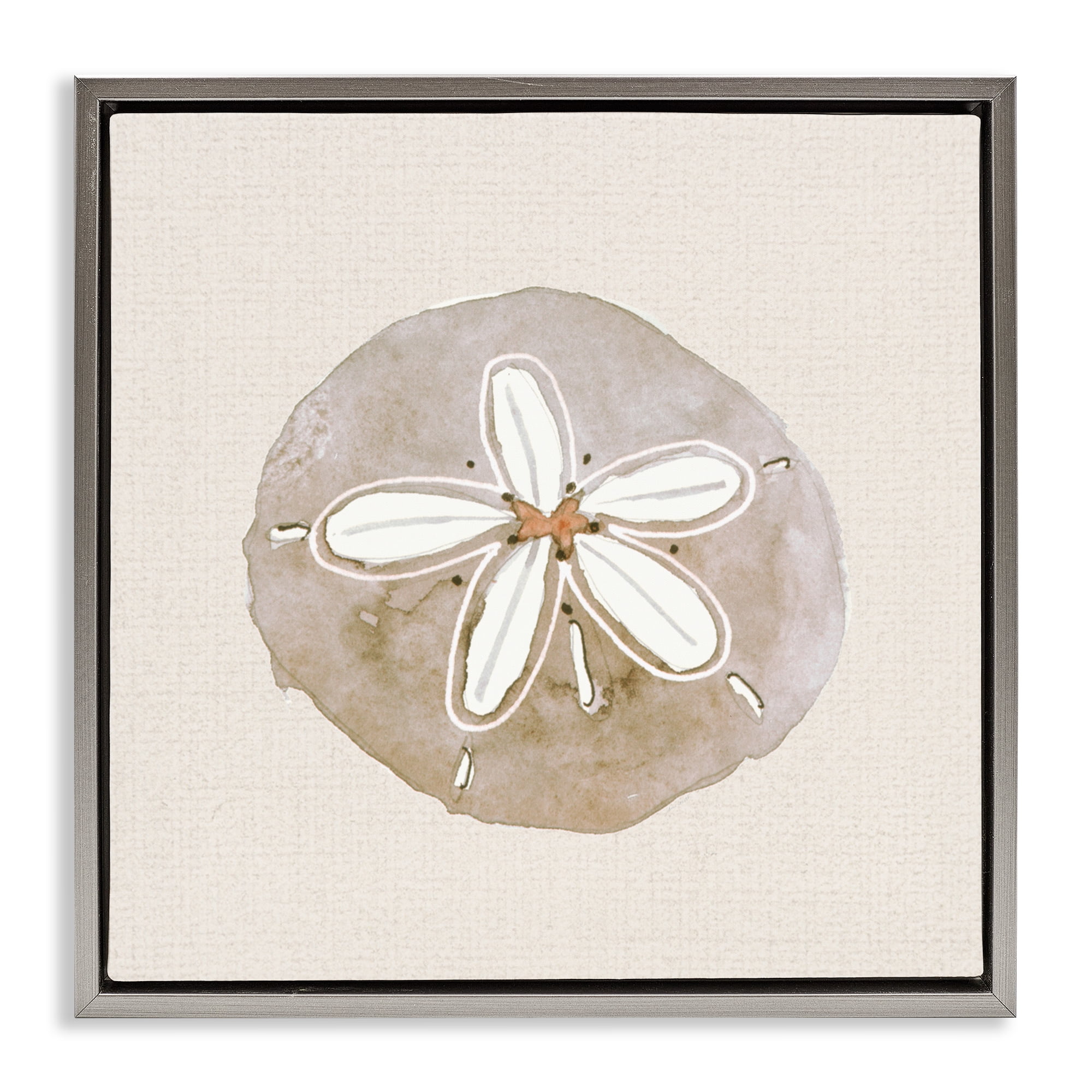 Stupell Industries Serene Beige Sand Dollar Gray Framed Floater Canvas Wall Art, design by Lanie Loreth