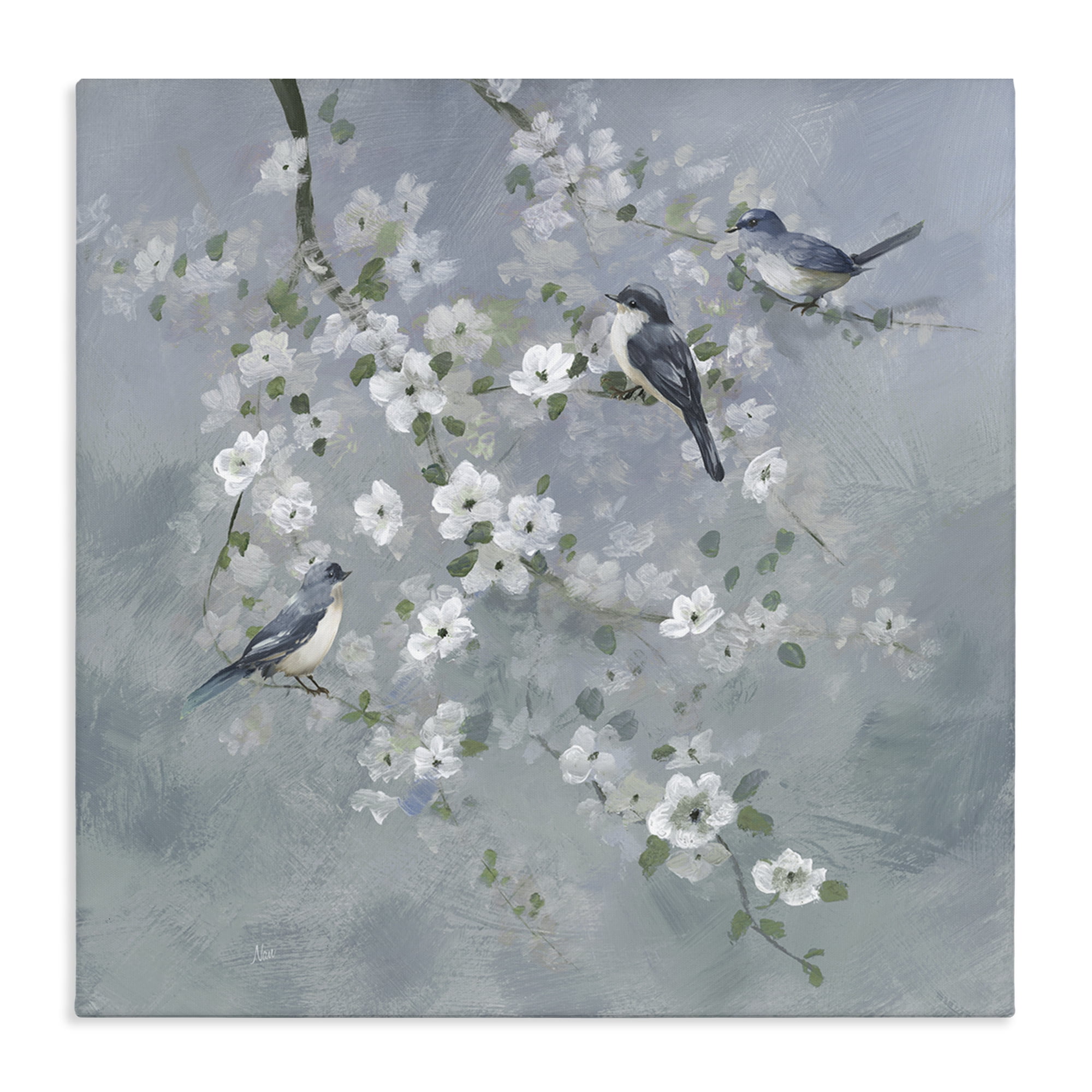 Stupell Industries Serene Birds on White Blooms Canvas Wall Art, design by Nan