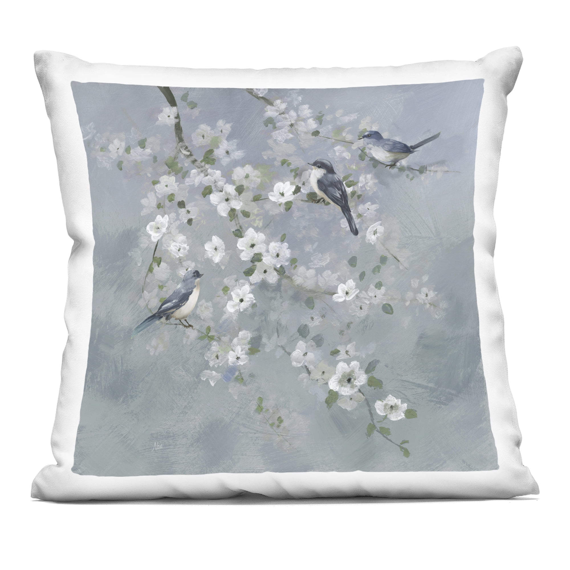Stupell Industries Serene Birds on White Blooms Decorative Printed Throw Pillow, design by Nan, 18 x 7 x 18