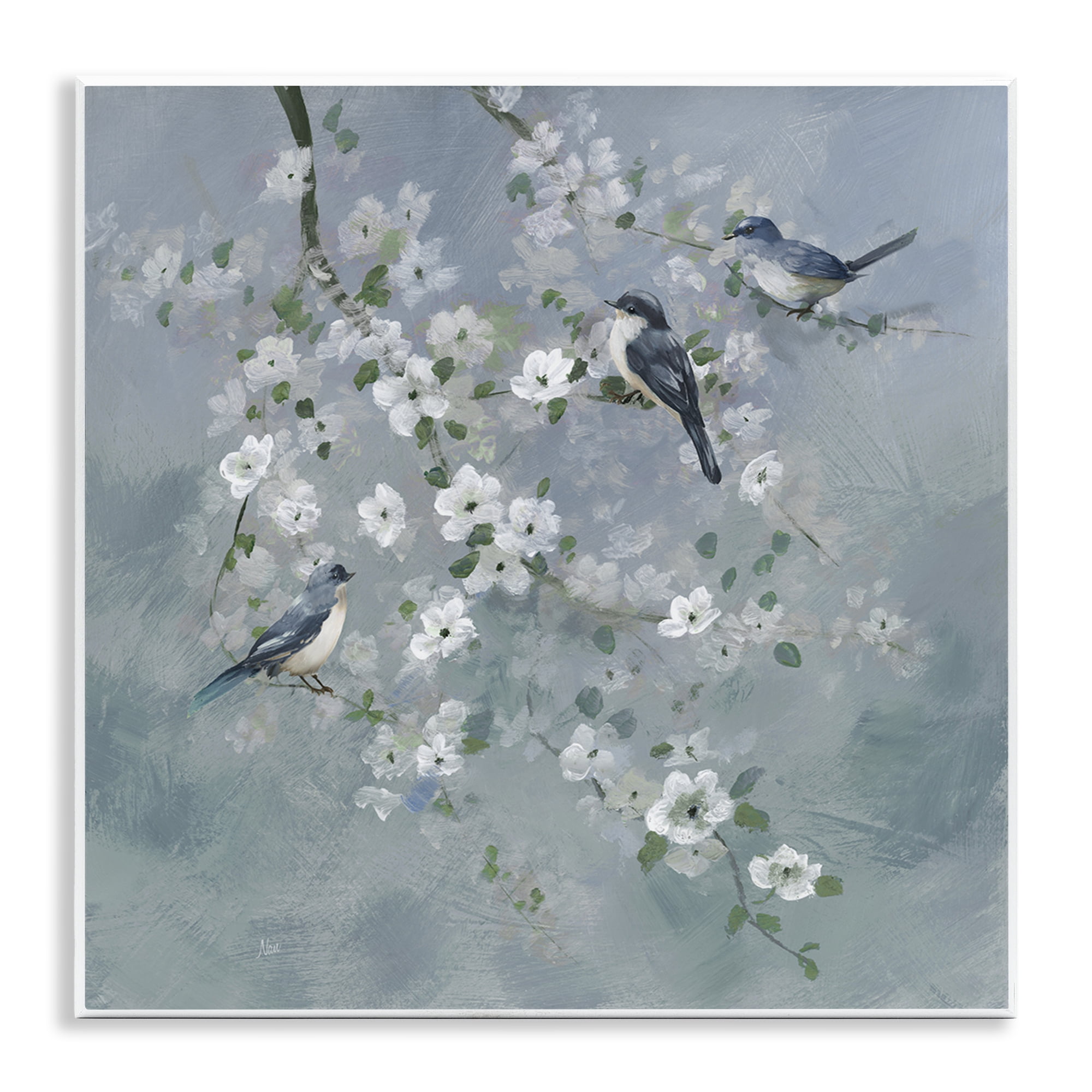 Stupell Industries Serene Birds on White Blooms Wall Plaque Art, design by Nan
