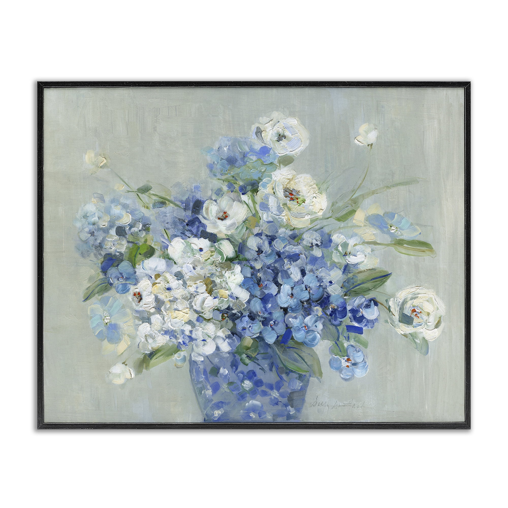 Stupell Industries Serene Blue And White Bouquet Black Framed Giclee Art, design by Sally Swatland