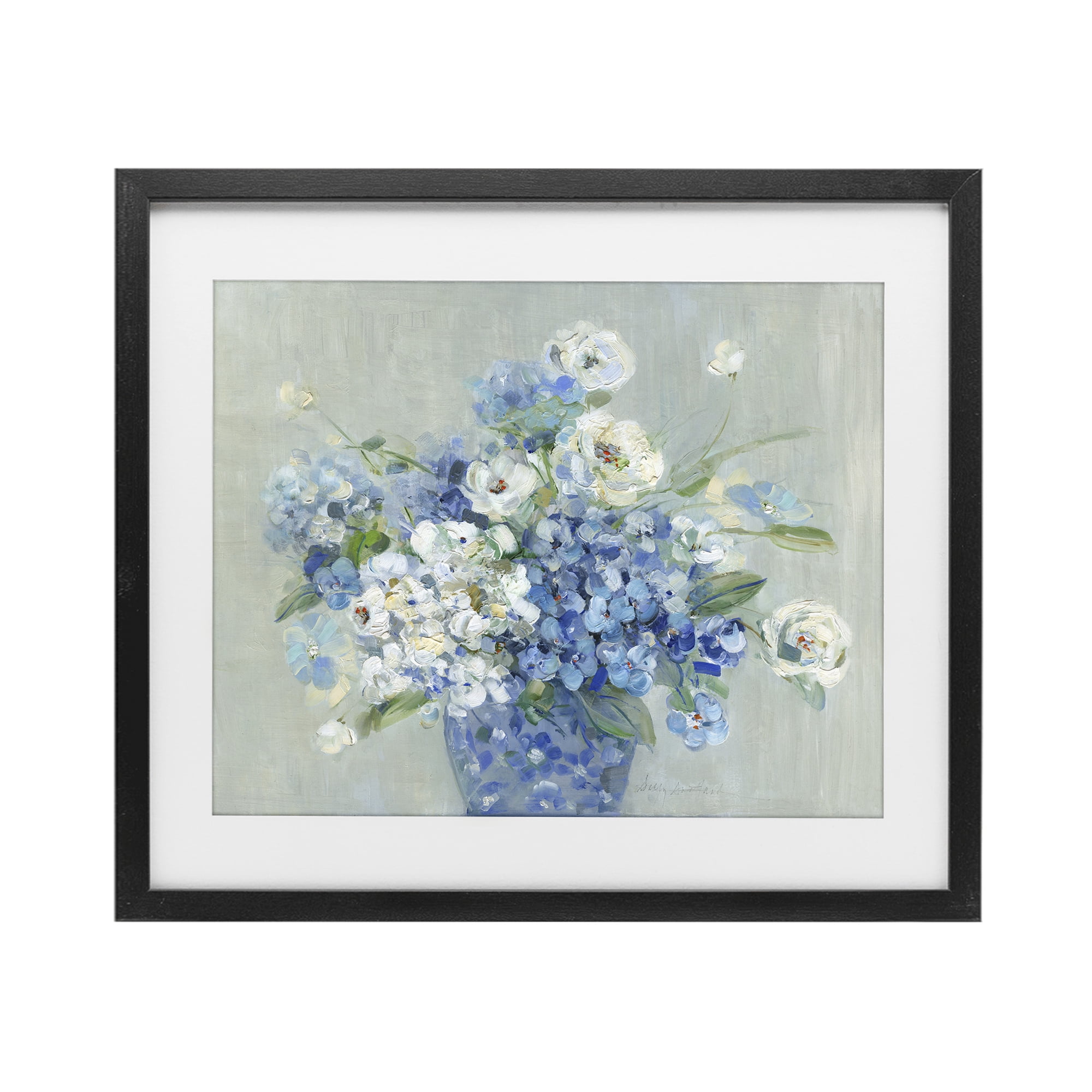 Stupell Industries Serene Blue And White Bouquet Black Framed Print Under Glass, design by Sally Swatland