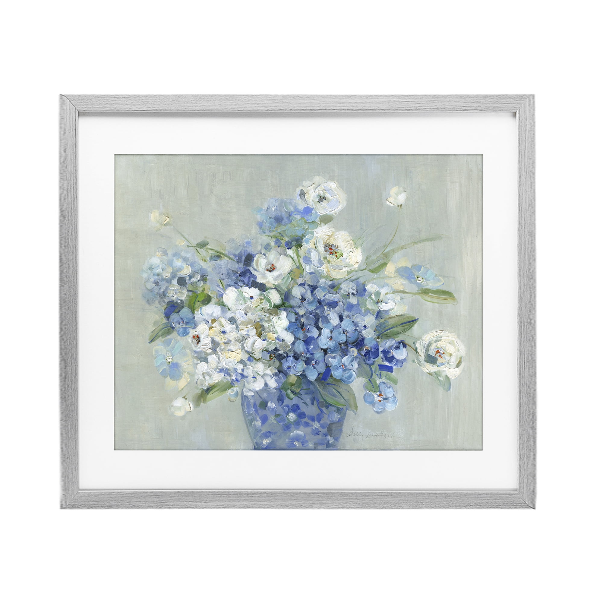 Stupell Industries Serene Blue And White Bouquet Gray Framed Print Under Glass, design by Sally Swatland