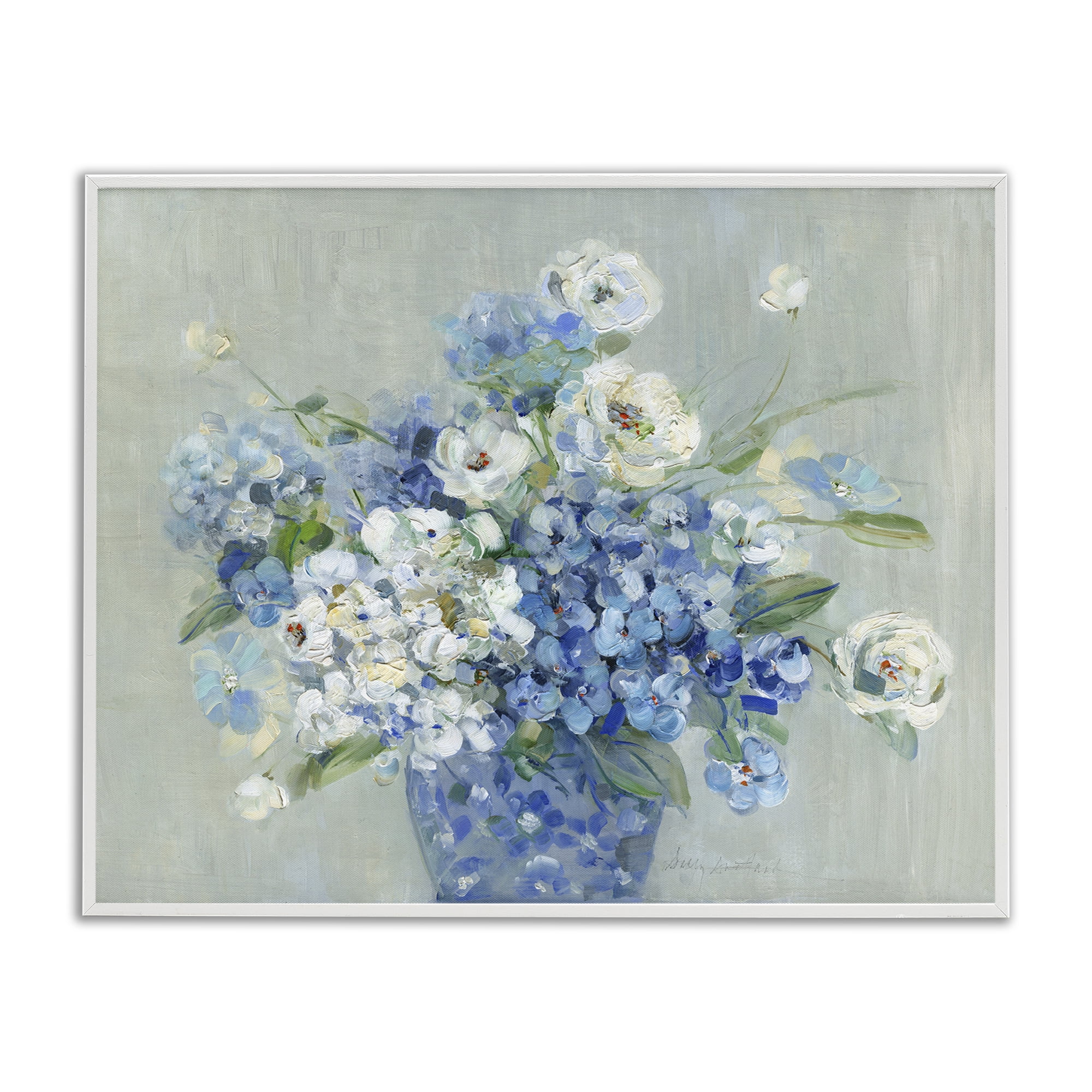 Stupell Industries Serene Blue And White Bouquet White Framed Giclee Art, design by Sally Swatland