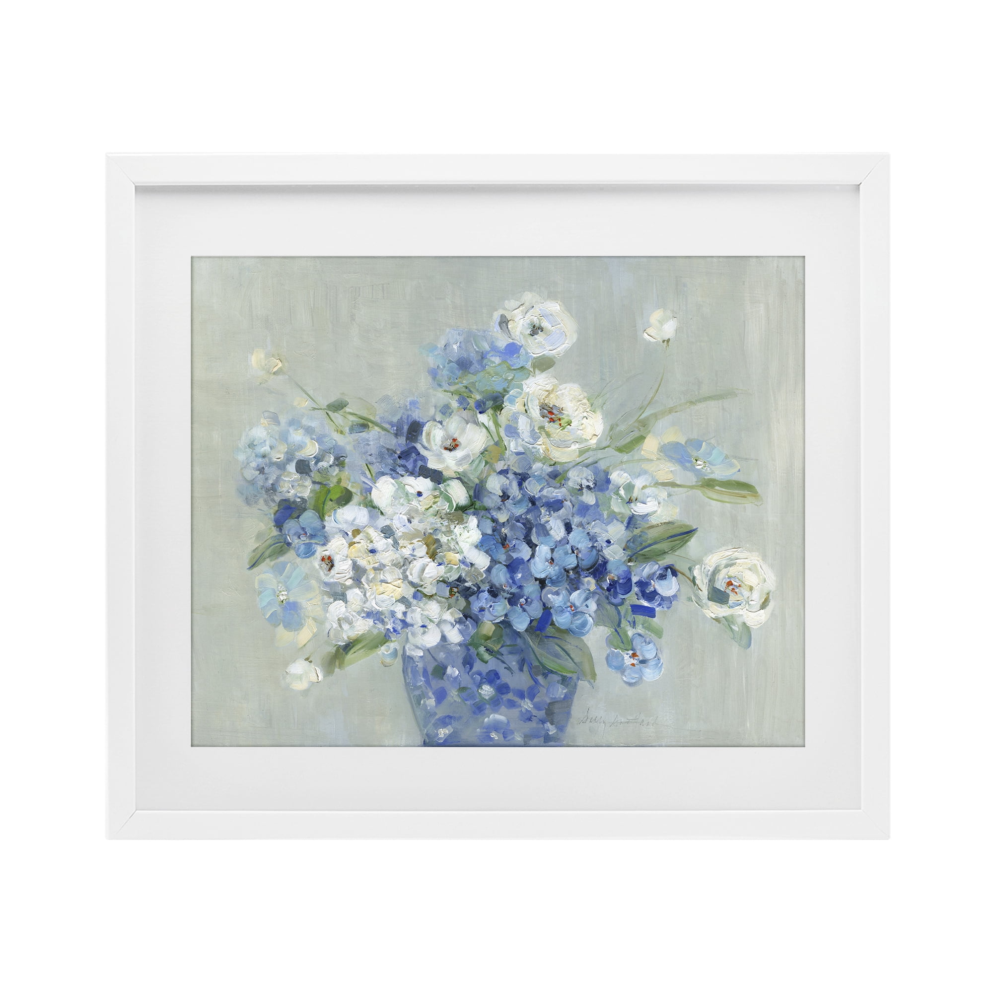 Stupell Industries Serene Blue And White Bouquet White Framed Print Under Glass, design by Sally Swatland