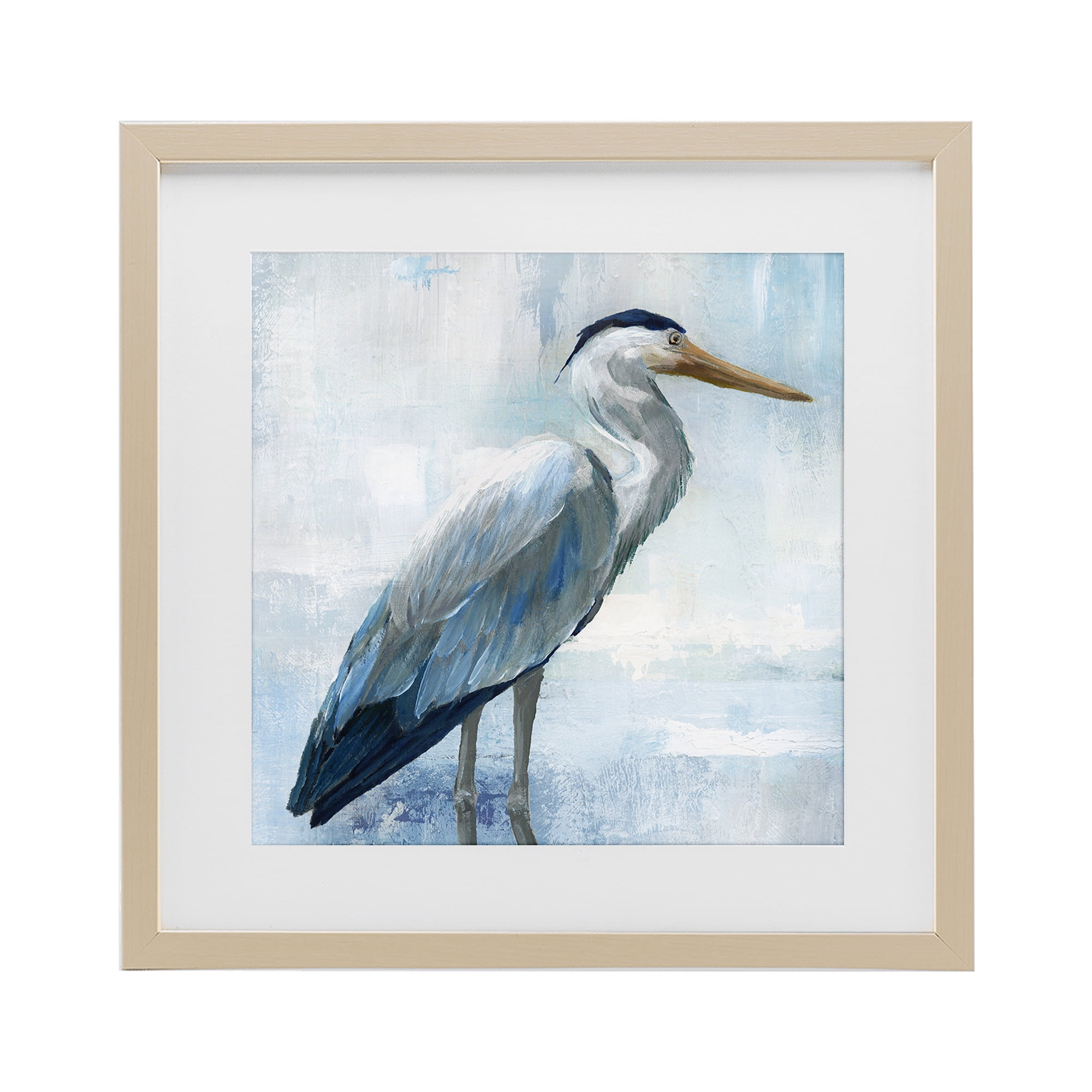Stupell Industries Serene Blue Heron In Aqua Birch Framed Print Under Glass, design by Nan