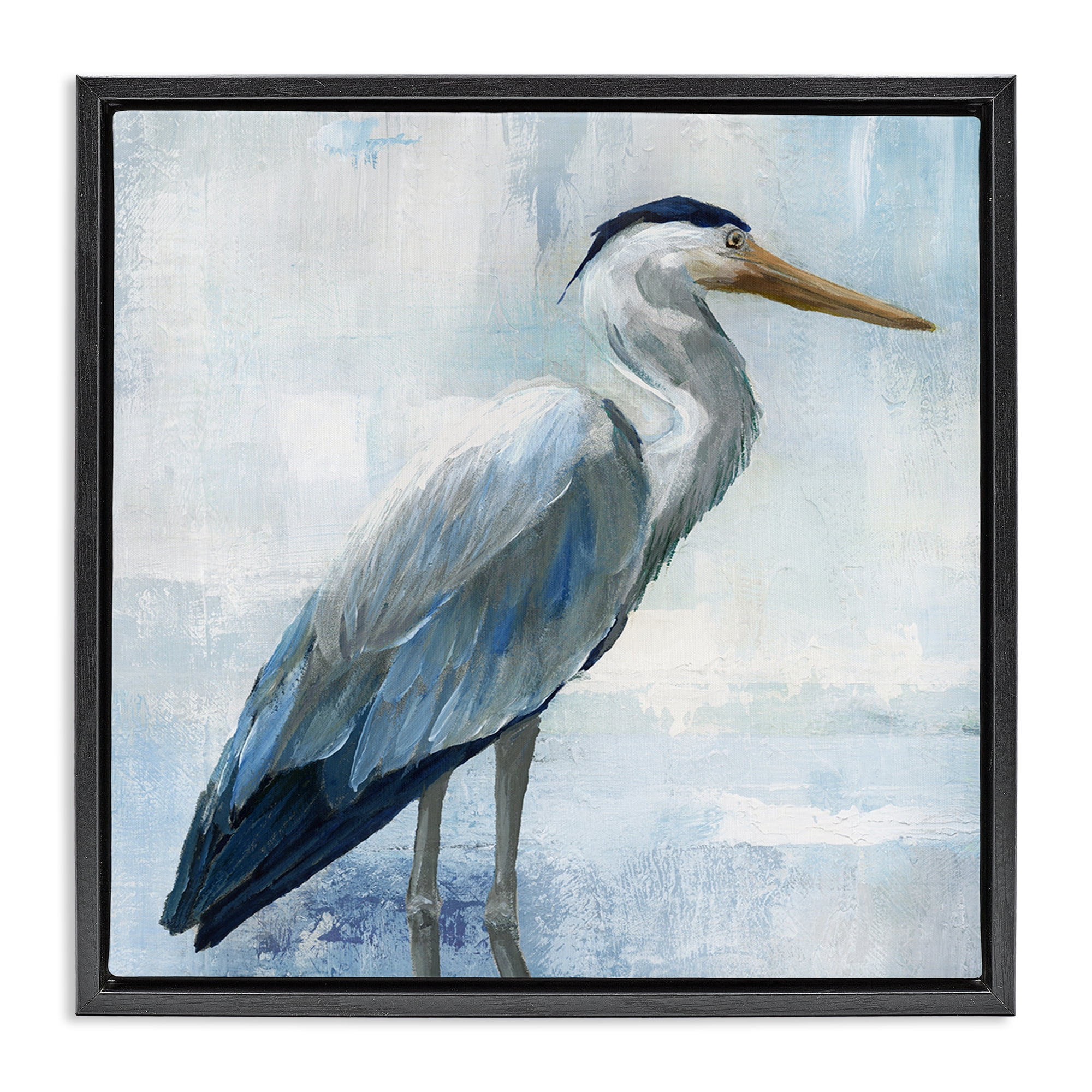 Stupell Industries Serene Blue Heron In Aqua Black Framed Floater Canvas Wall Art, design by Nan