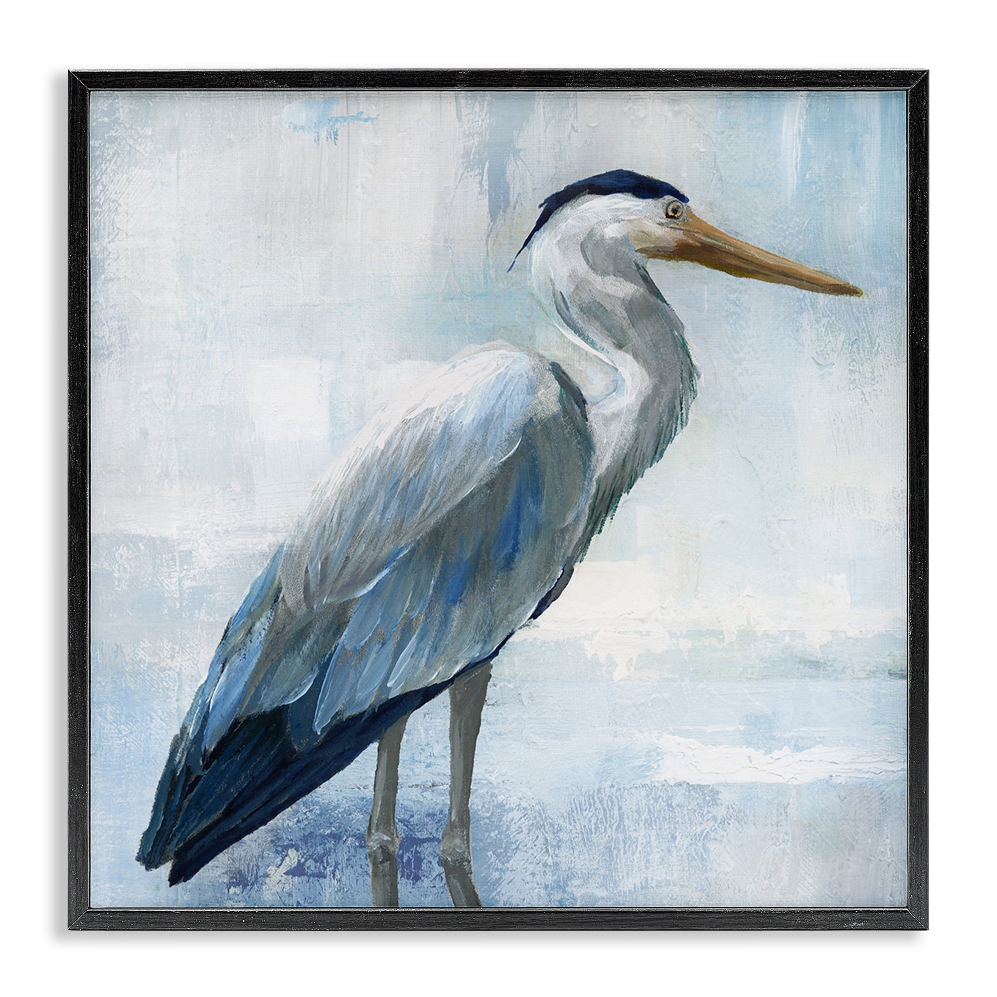 Stupell Industries Serene Blue Heron In Aqua Black Framed Giclee Art, design by Nan