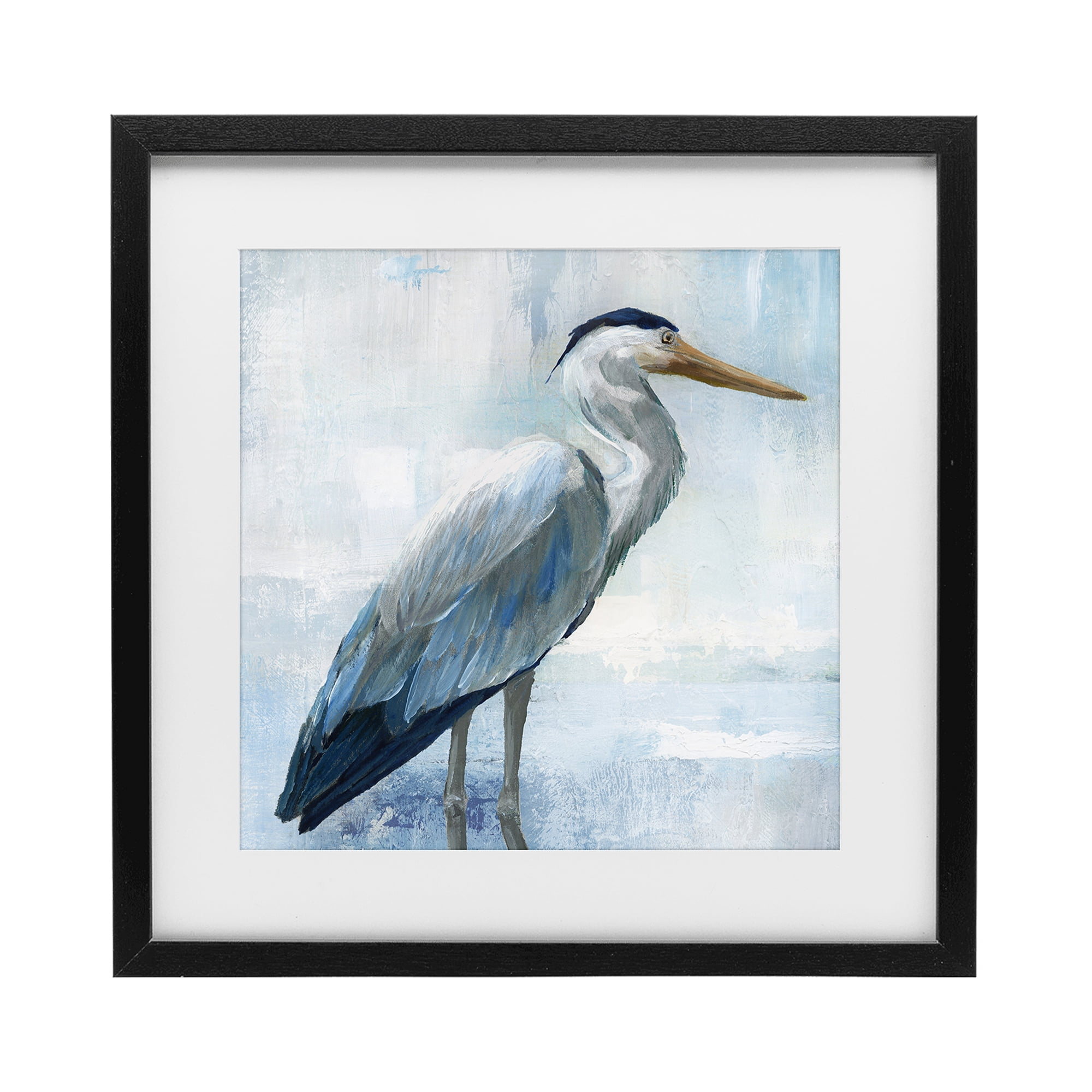 Stupell Industries Serene Blue Heron In Aqua Black Framed Print Under Glass, design by Nan