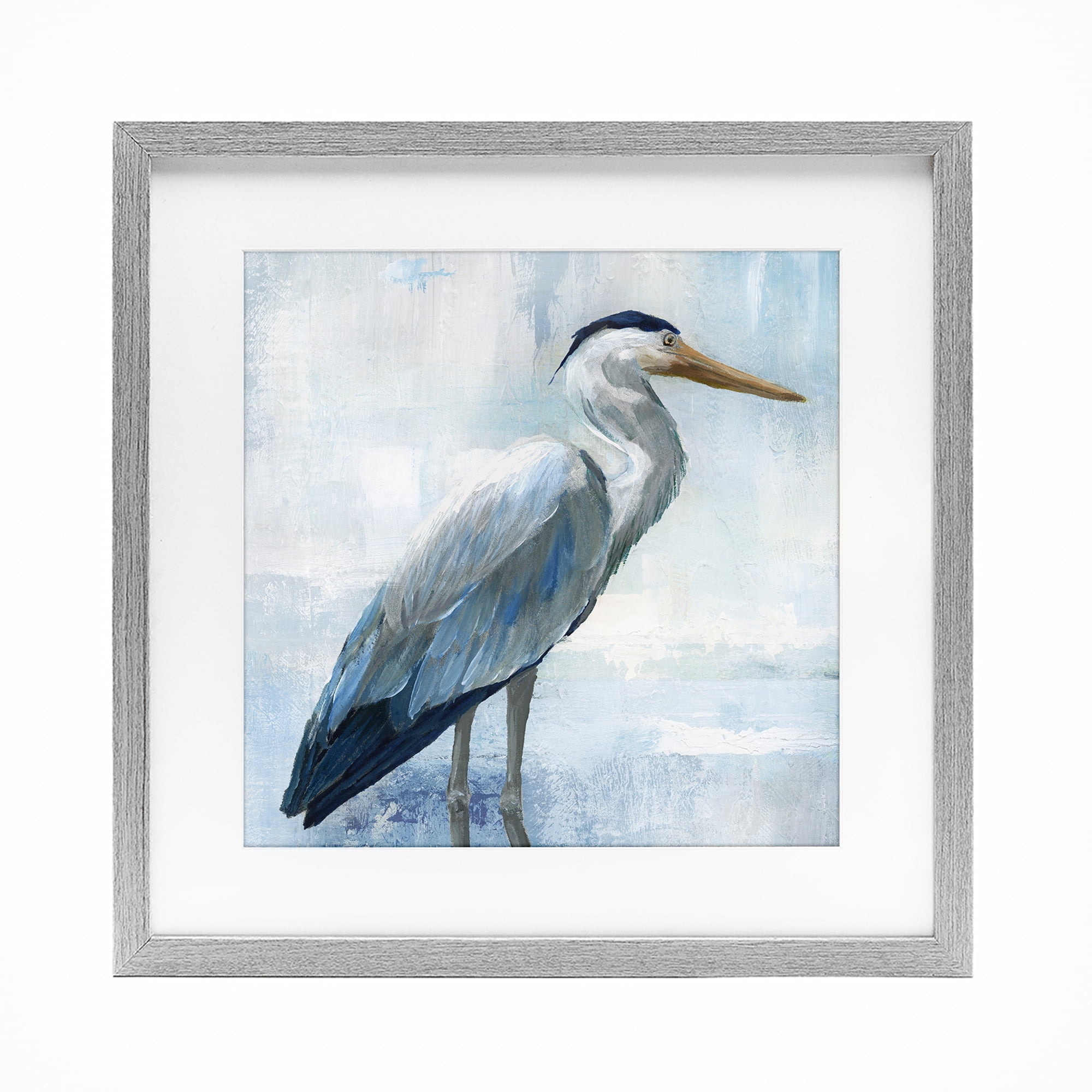 Stupell Industries Serene Blue Heron In Aqua Gray Framed Print Under Glass, design by Nan
