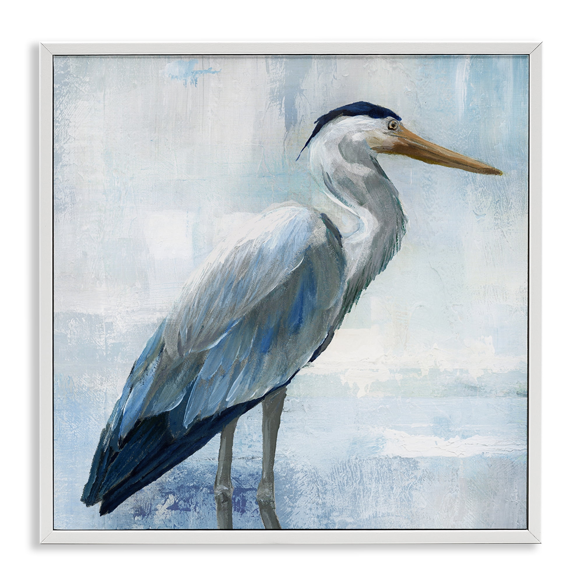 Stupell Industries Serene Blue Heron In Aqua White Framed Giclee Art, design by Nan