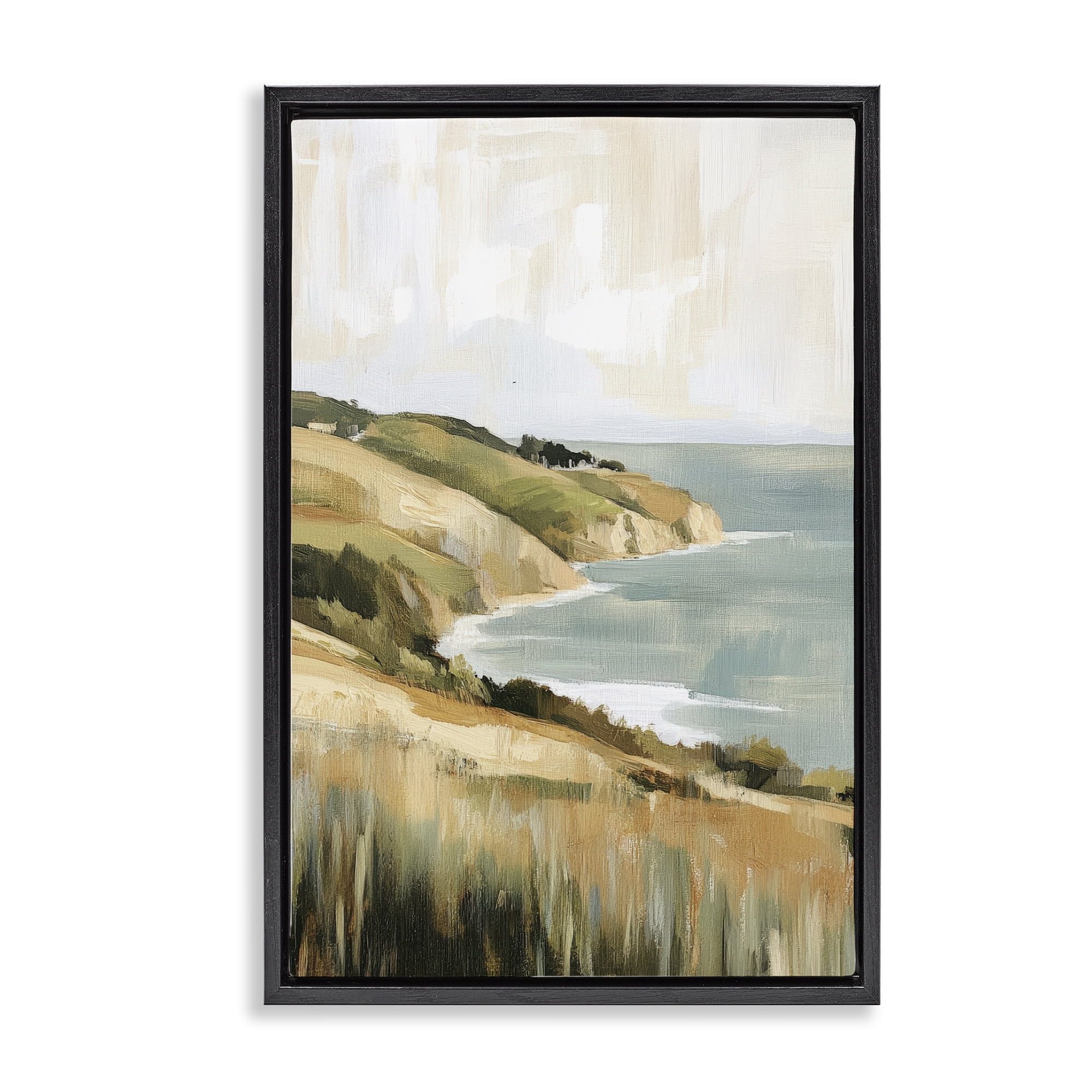 Stupell Industries Serene Cliff Coast Landscape Black Framed Floater Canvas Wall Art, design by Petal Prints Design