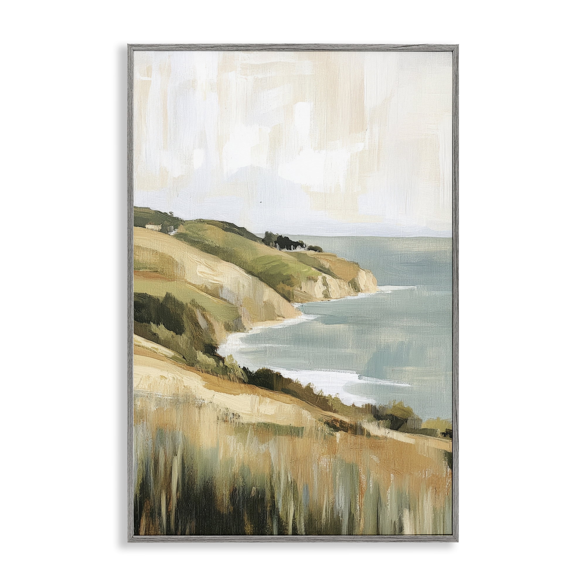 Stupell Industries Serene Cliff Coast Landscape Gray Framed Giclee Art, design by Petal Prints Design