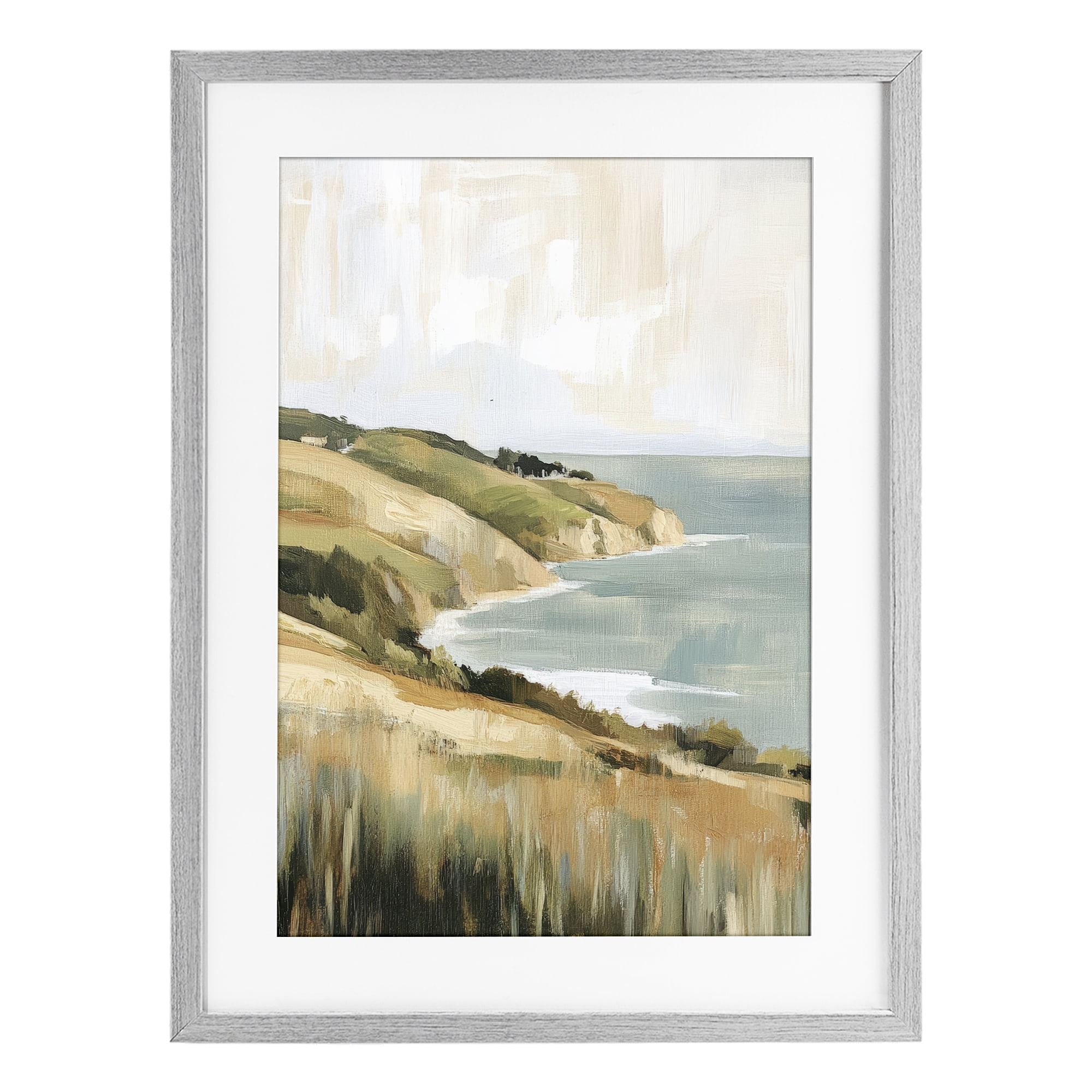 Stupell Industries Serene Cliff Coast Landscape Gray Framed Print Under Glass, design by Petal Prints Design