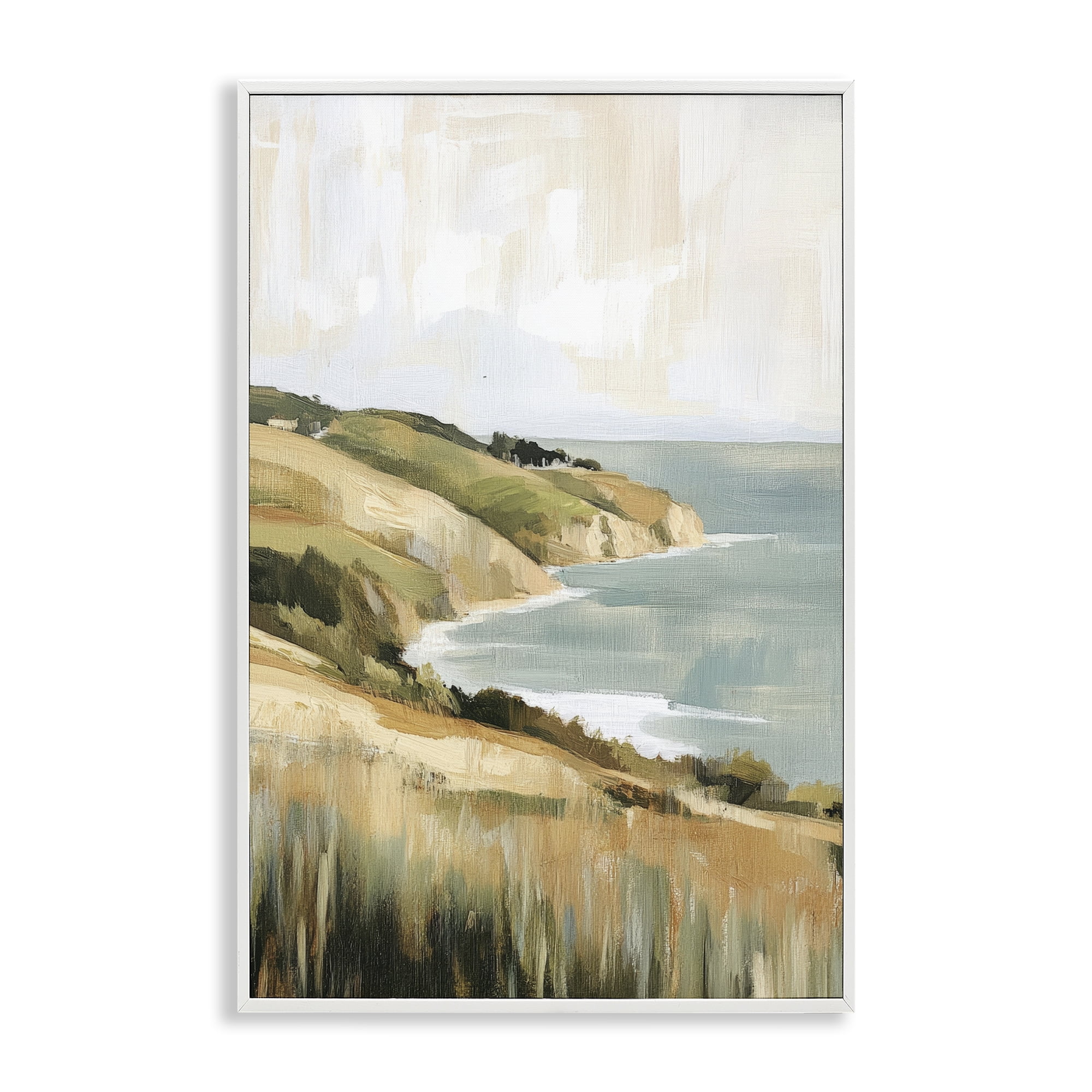 Stupell Industries Serene Cliff Coast Landscape White Framed Giclee Art, design by Petal Prints Design