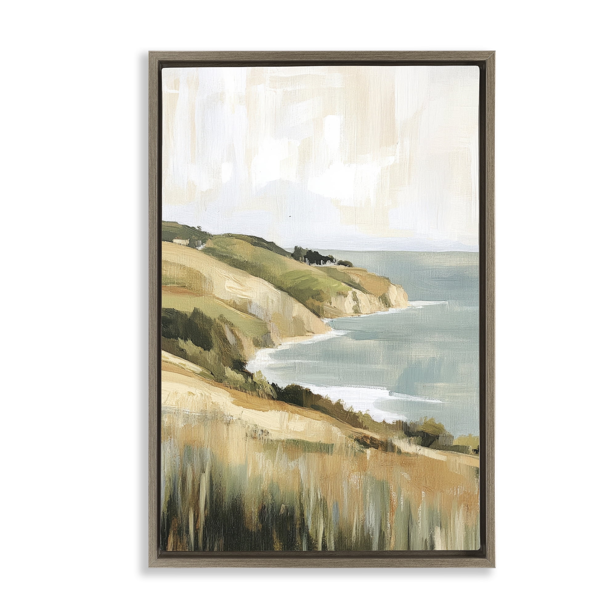 Stupell Industries Serene Cliff in Morning Light Brown Framed Floater Canvas Wall Art, design by Petal Prints Design