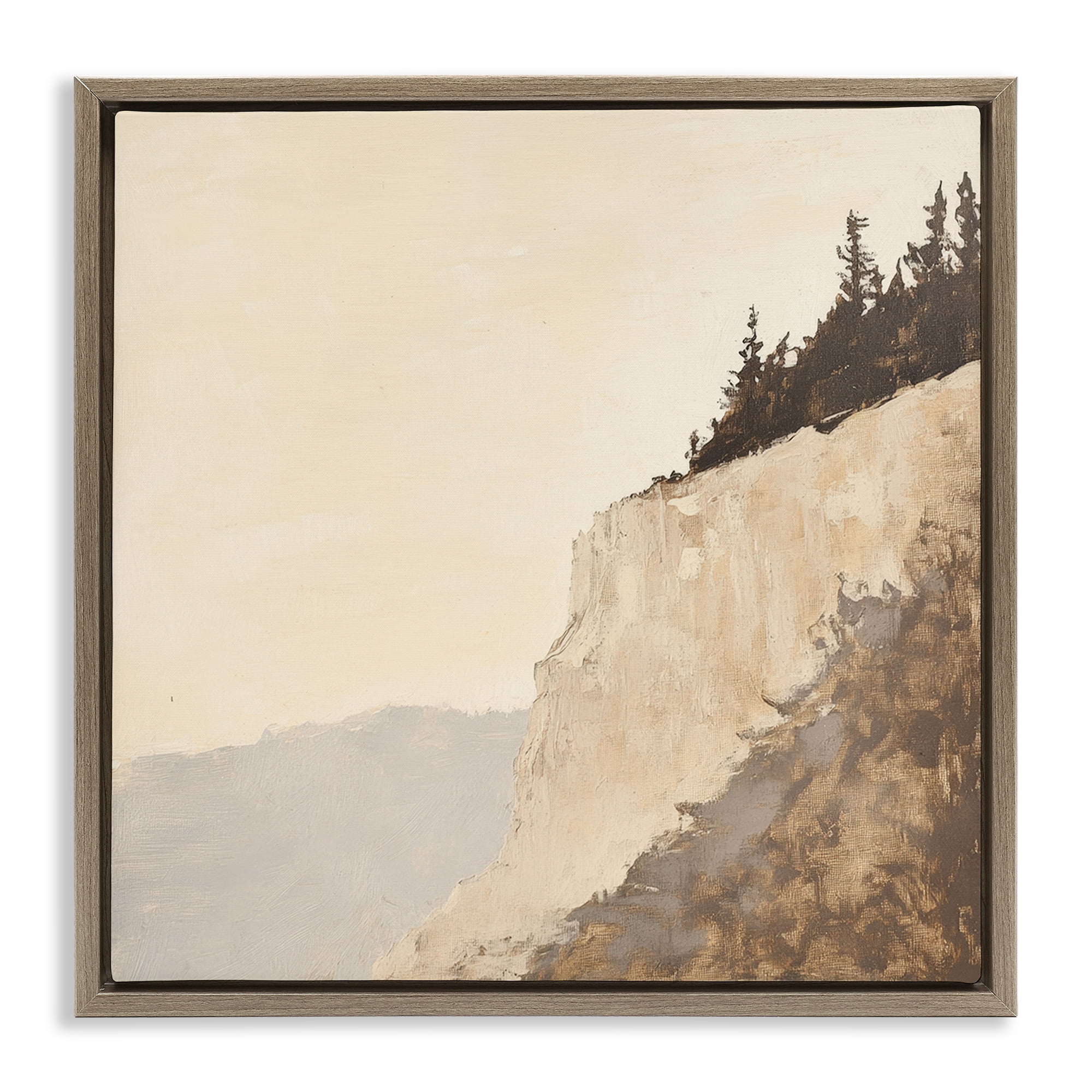 Stupell Industries Serene Cliffside Vista Brown Framed Floater Canvas Wall Art, design by Petal Prints Design