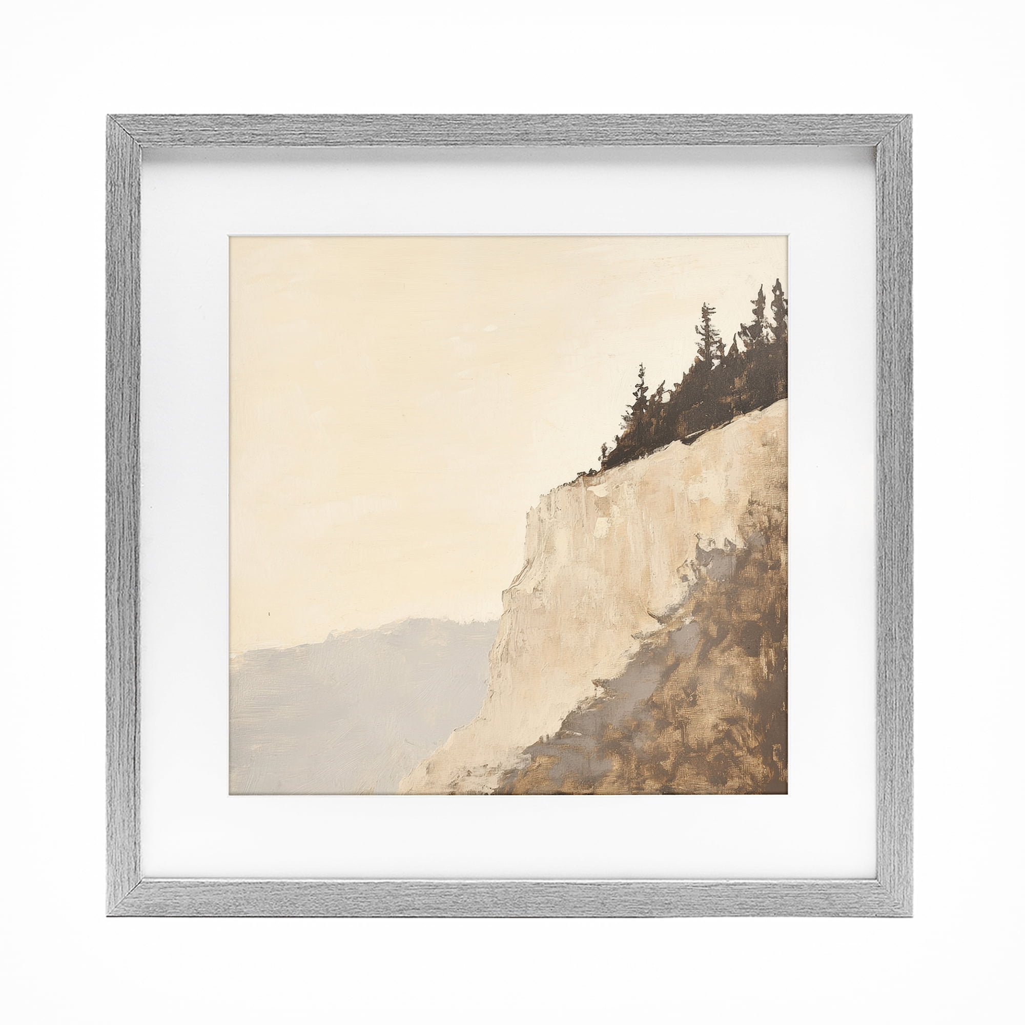 Stupell Industries Serene Cliffside Vista Gray Framed Print Under Glass, design by Petal Prints Design