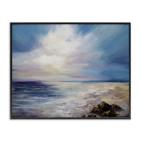 Stupell Industries Serene Clouds over Beach Landscape & Nature Painting Black Framed Art Print Wall Art, 20 x 16