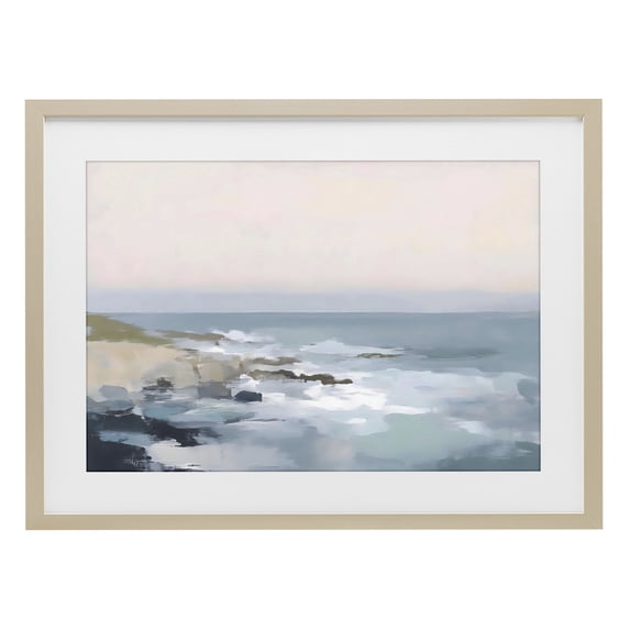 Stupell Industries Contemporary Serene Coastal Ocean Scene Birch Framed Print Under Glass, 23 x 17, by Creative Studio