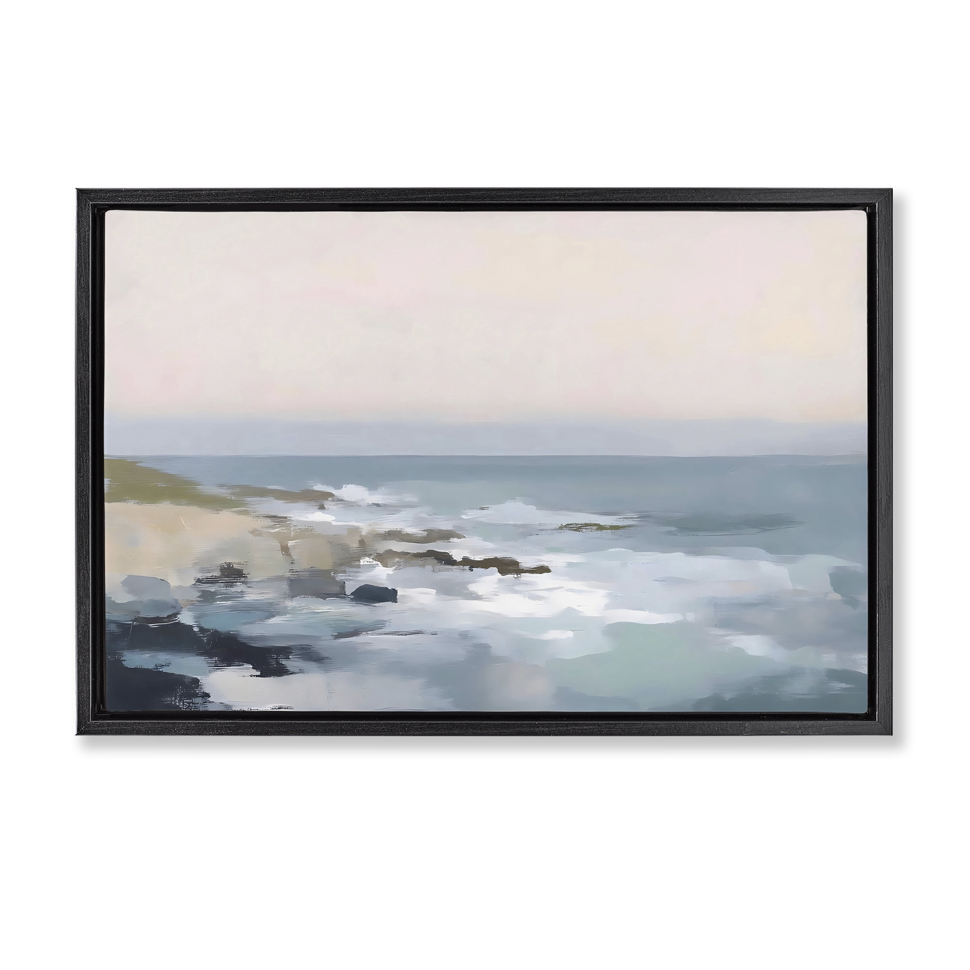 Stupell Industries Serene Coastal Ocean Scene Black Framed Floater Canvas Wall Art, design by Creative Studio