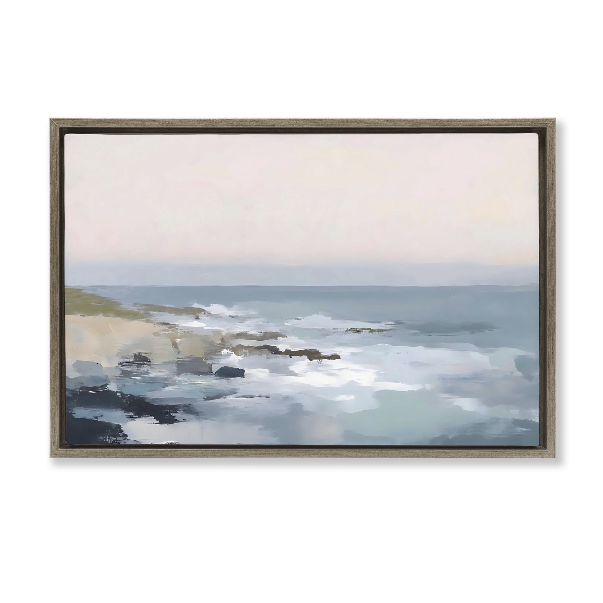 Stupell Industries Serene Coastal Ocean Scene Brown Framed Floater Canvas Wall Art, design by Creative Studio