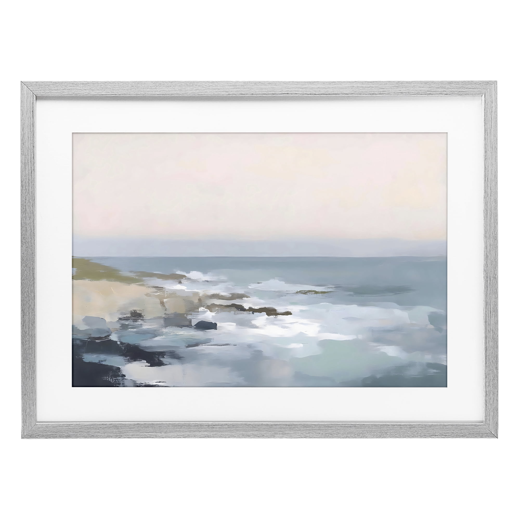 Stupell Industries Serene Coastal Ocean Scene Gray Framed Print Under Glass, design by Creative Studio