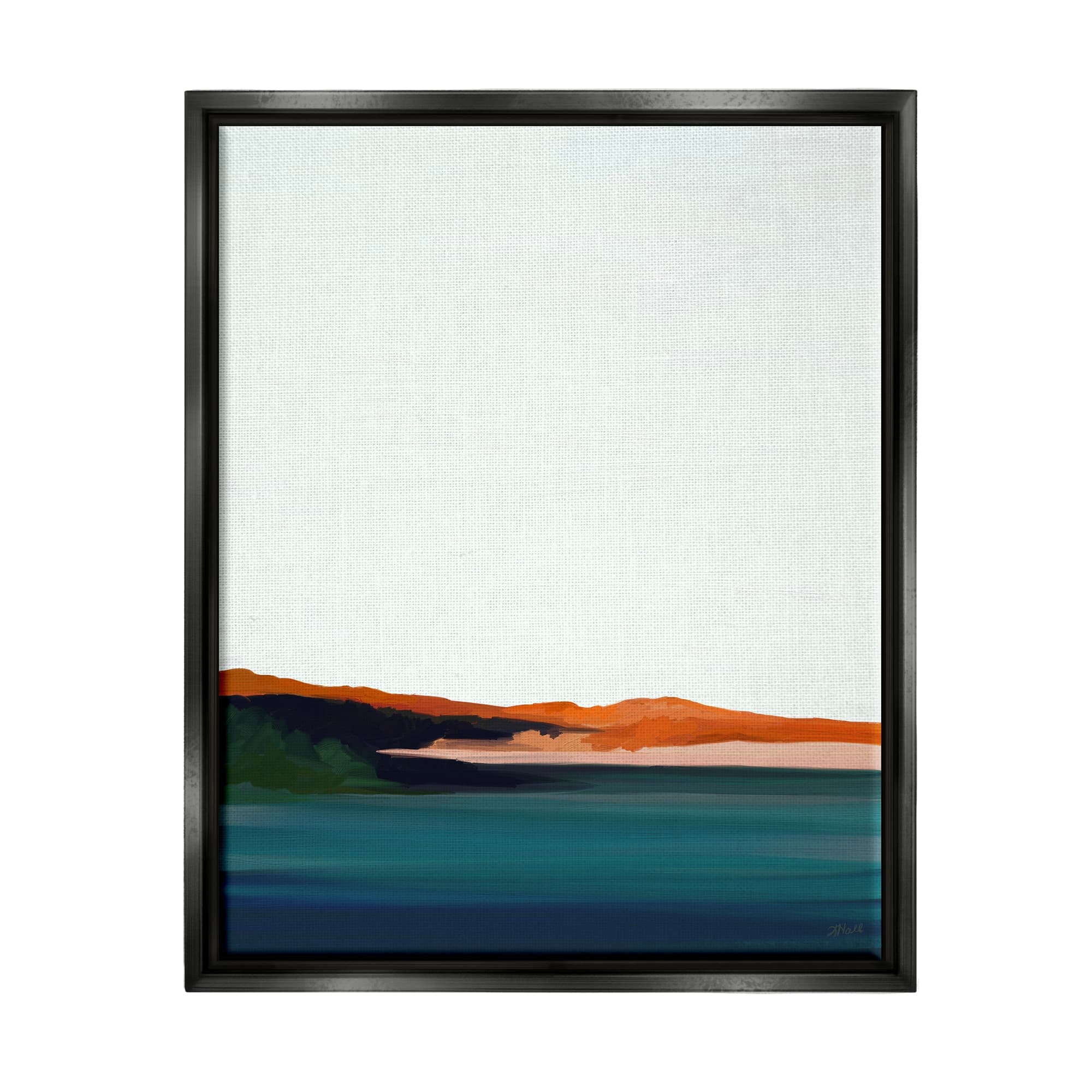 Stupell Industries Serene Coastline Landscape Red Sands Quiet Sky Painting Jet Black Floating Framed Canvas Print Wall Art, Design by Amy Hall