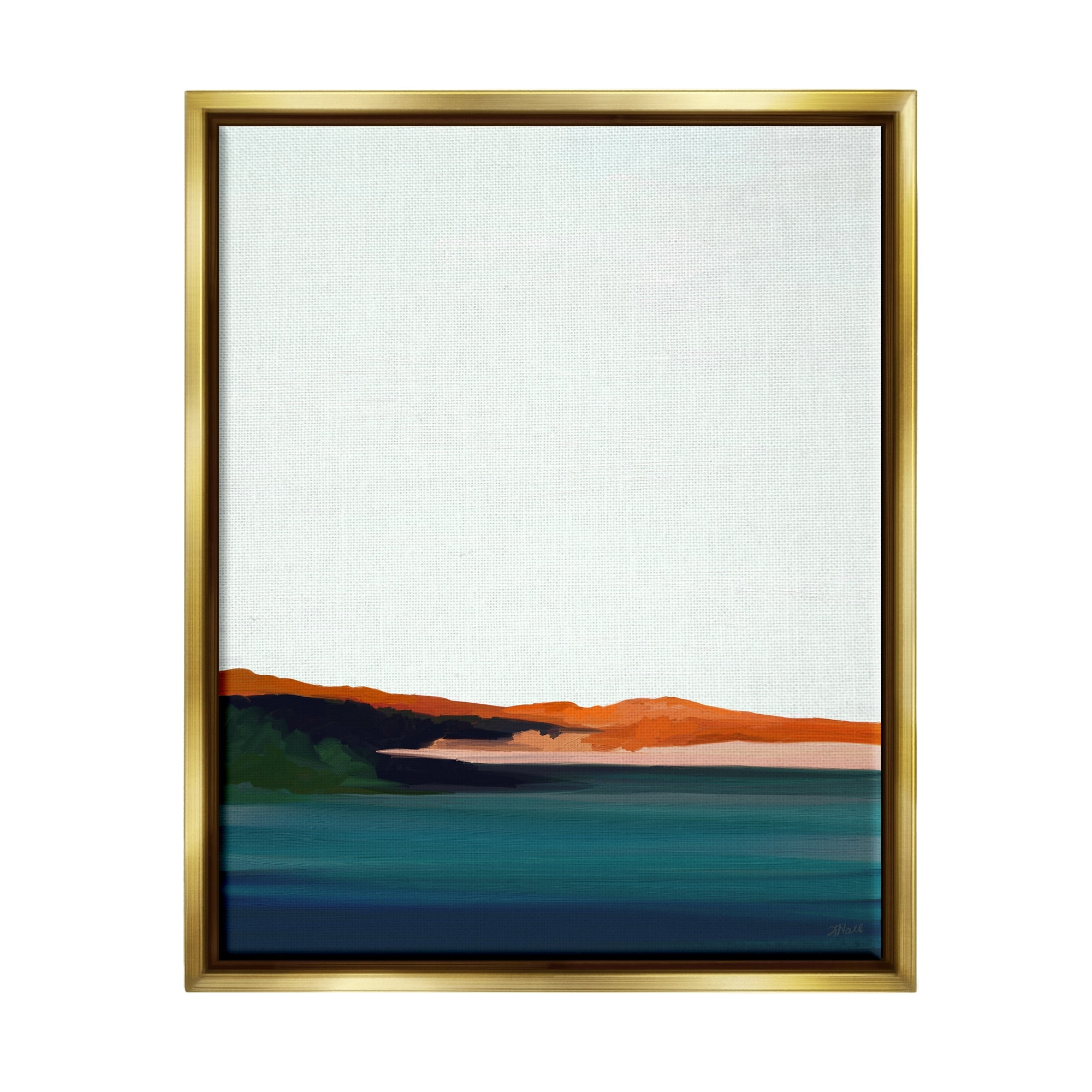 Stupell Industries Serene Coastline Landscape Red Sands Quiet Sky Painting Metallic Gold Floating Framed Canvas Print Wall Art, Design by Amy Hall