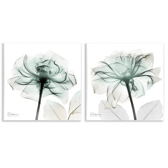 Stupell Industries Serene Emerald Rose Floral Painting Unframed Art Print Wall Art, 12 x 12, Set of 2