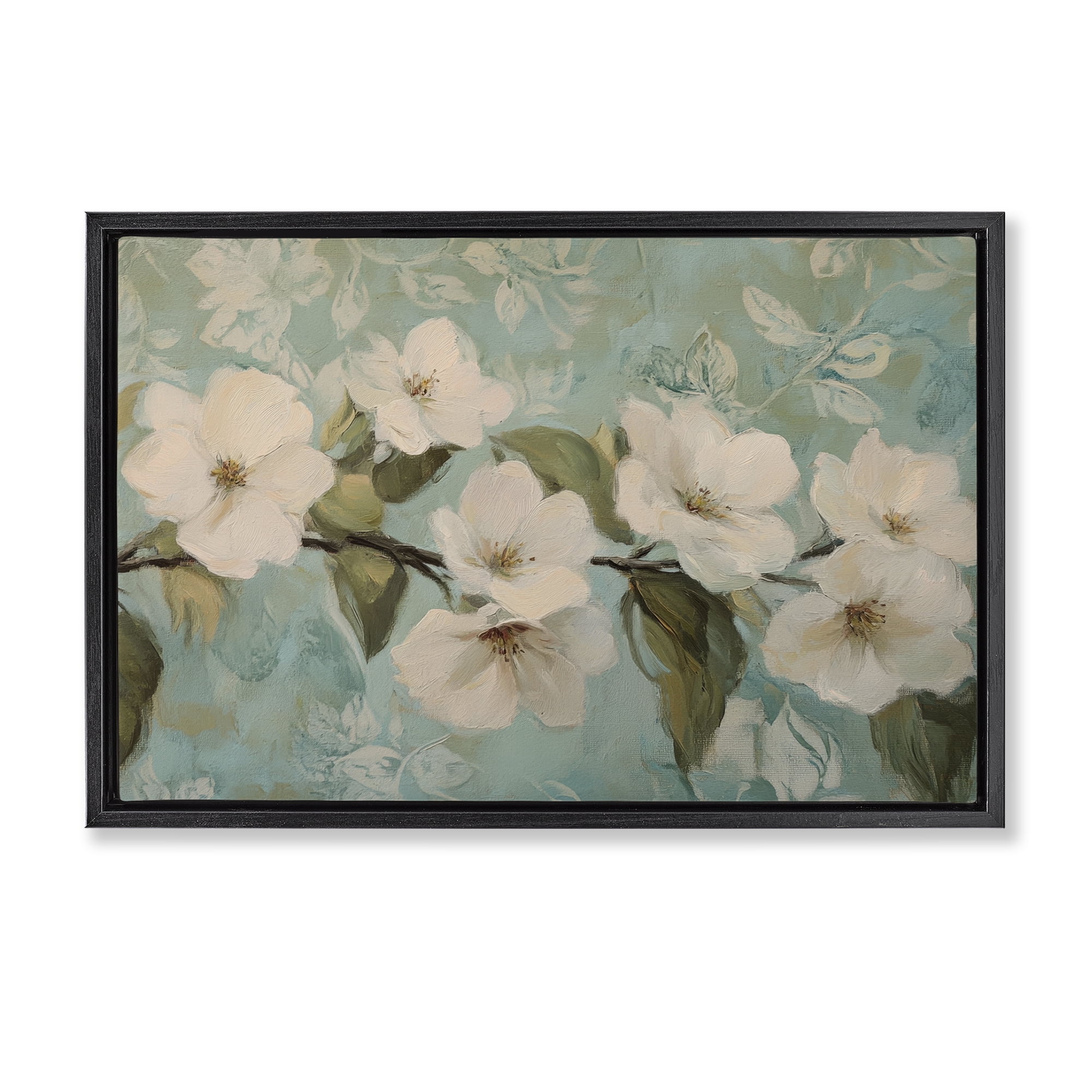 Stupell Industries Serene Flower Branch Blooms Black Framed Floater Canvas Wall Art, design by Petal Prints Design