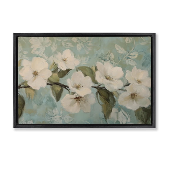 Stupell Industries Eclectic Serene Flower Branch Blooms Black Floating Frame Canvas Art, 25 x 17, by Petals Prints Design