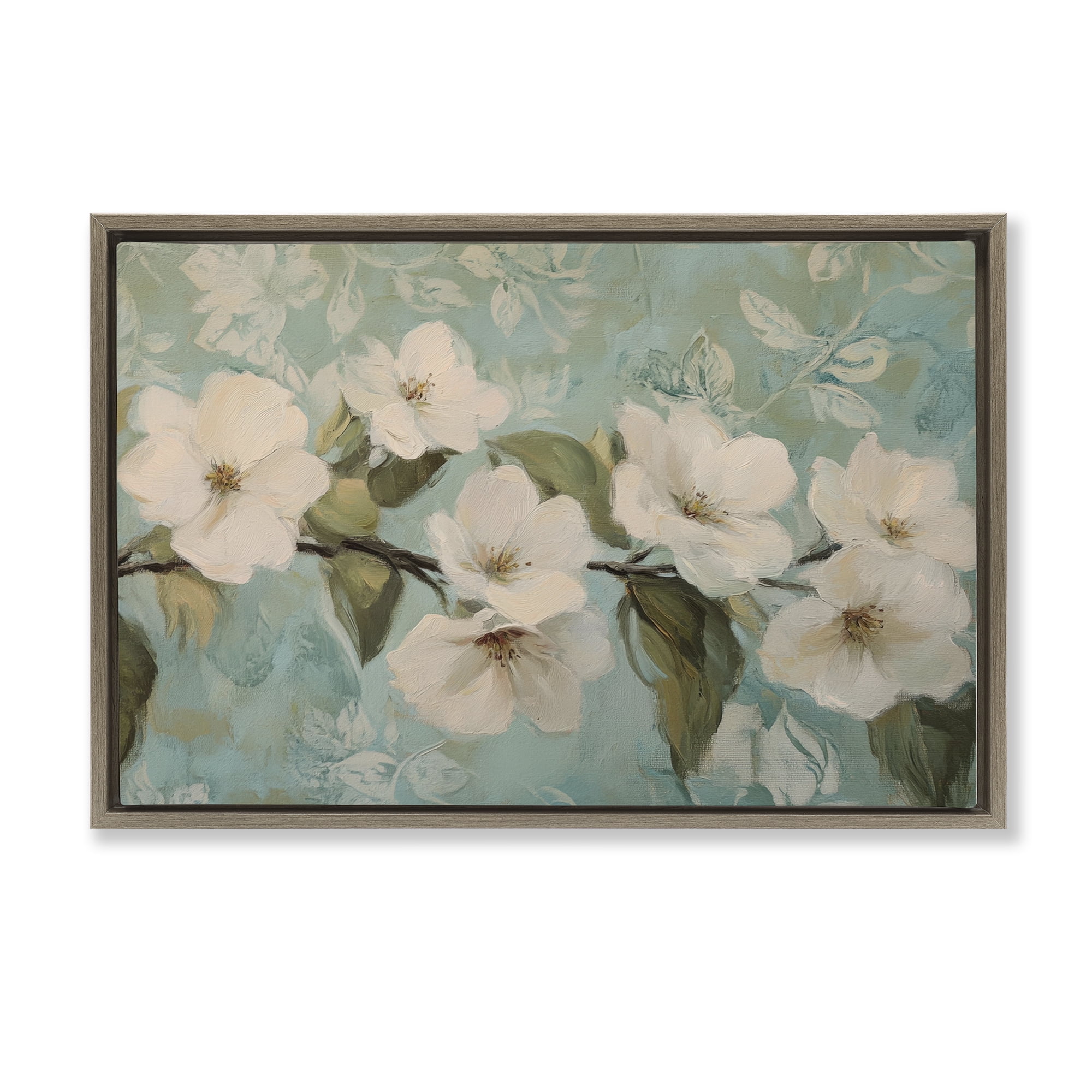 Stupell Industries Serene Flower Branch Blooms Brown Framed Floater Canvas Wall Art, design by Petal Prints Design
