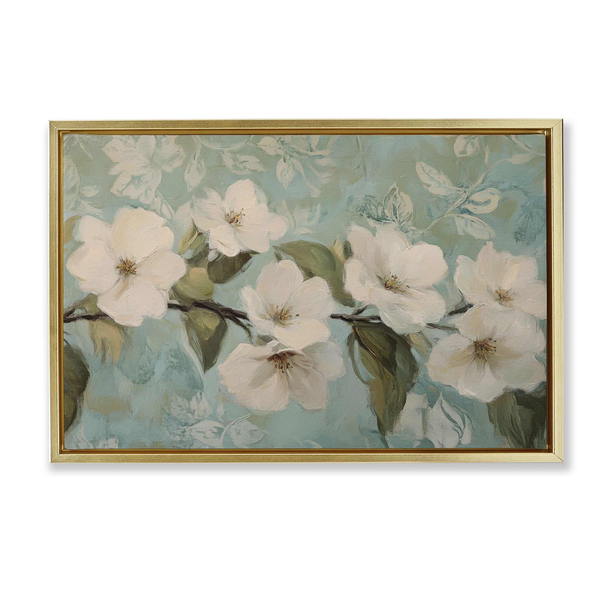 Stupell Industries Serene Flower Branch Blooms Gold Framed Floater Canvas Wall Art, design by Petal Prints Design