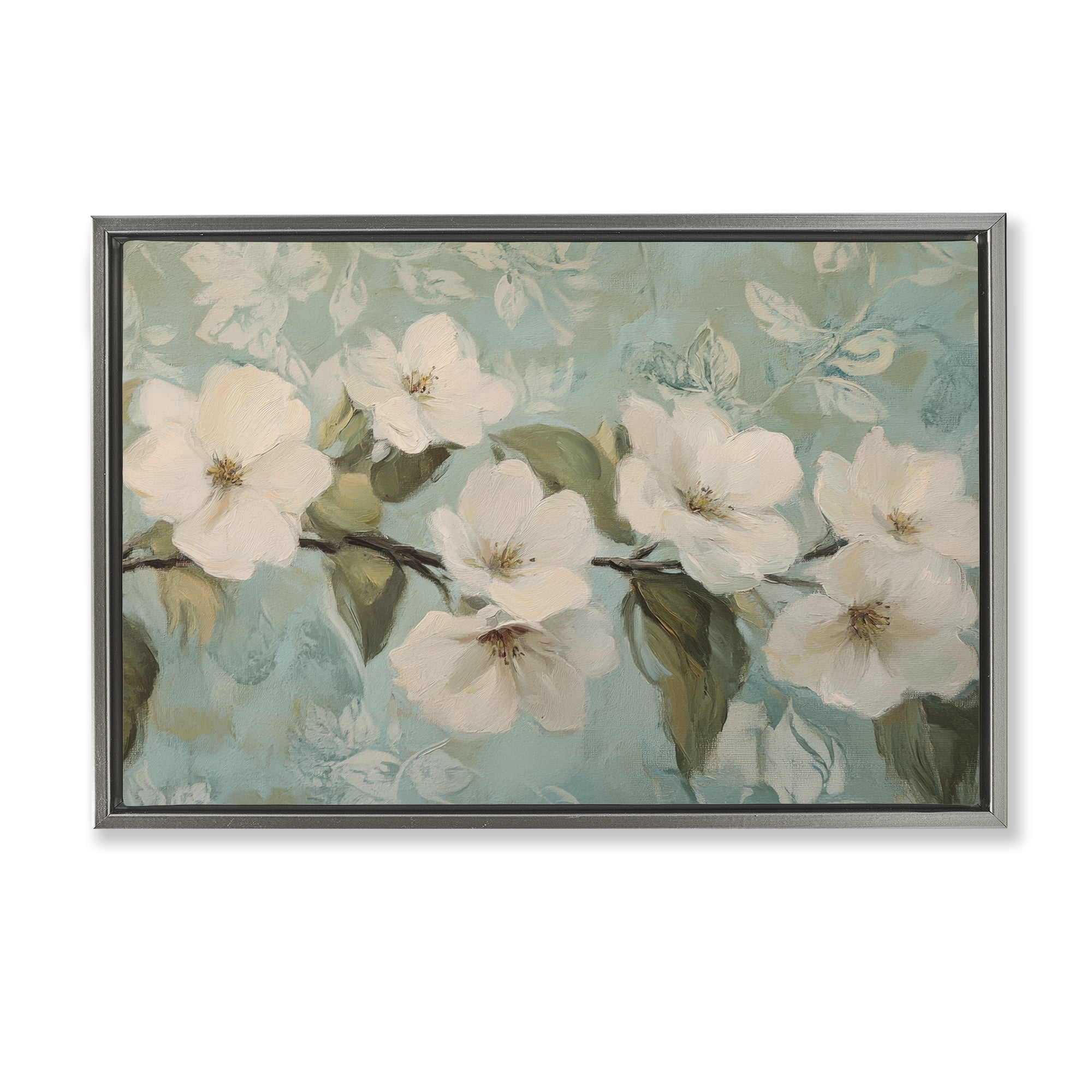 Stupell Industries Serene Flower Branch Blooms Gray Framed Floater Canvas Wall Art, design by Petal Prints Design