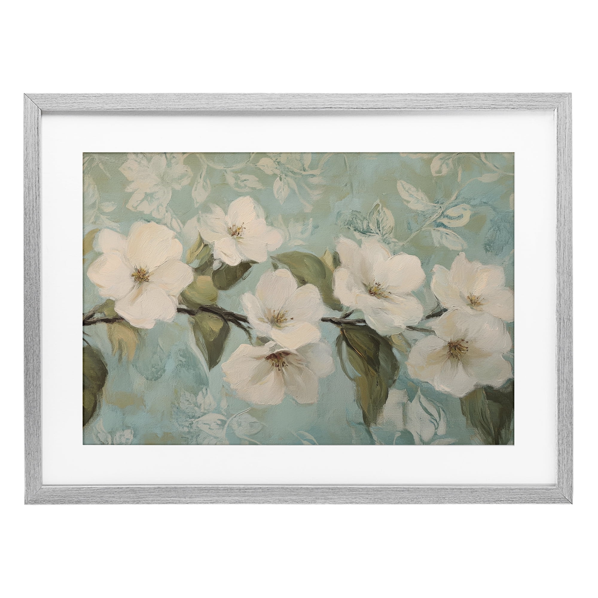 Stupell Industries Serene Flower Branch Blooms Gray Framed Print Under Glass, design by Petal Prints Design