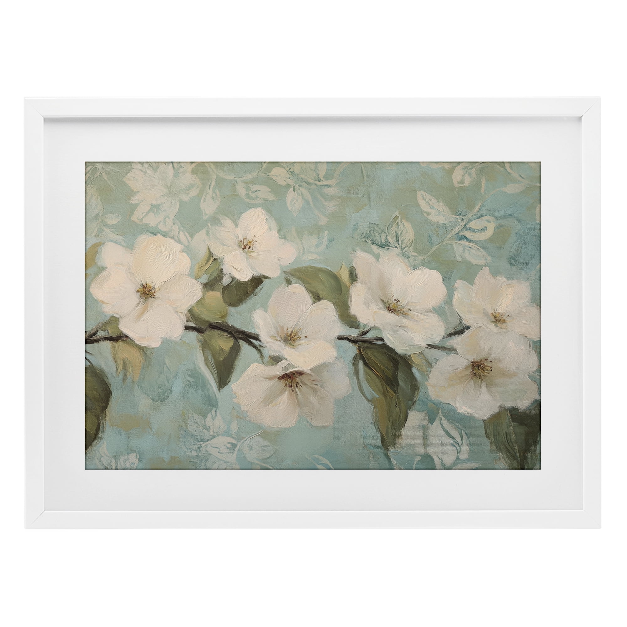 Stupell Industries Serene Flower Branch Blooms White Framed Print Under Glass, design by Petal Prints Design