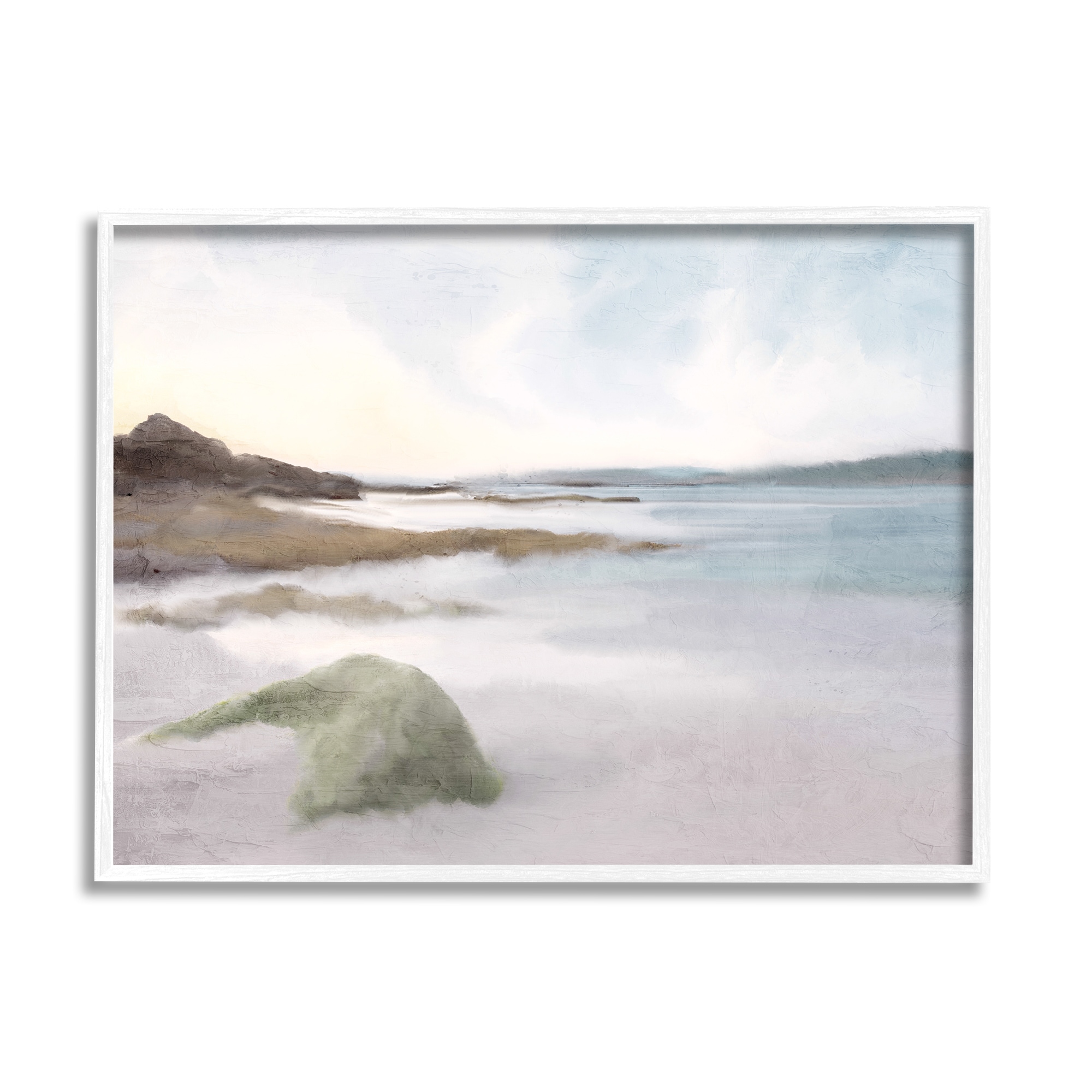 Stupell Industries Serene Foggy Ocean Rocky Shoreline Beach Painting White Framed Art Print Wall Art, 30x24, by Ann Bailey