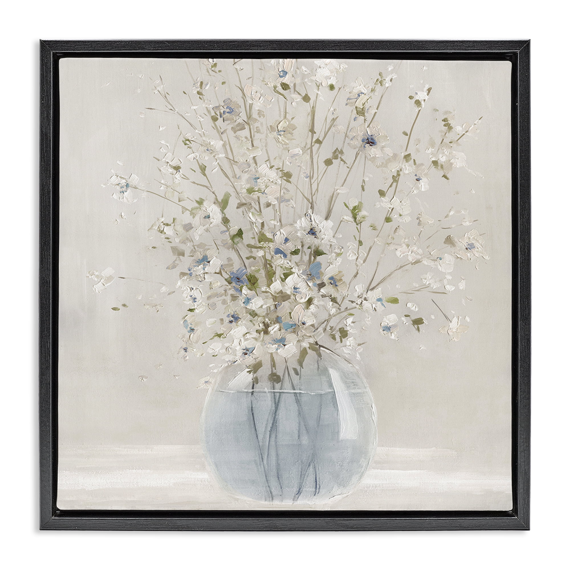 Stupell Industries Serene Glass Vase Bouquet Black Framed Floater Canvas Wall Art, design by Carol Robinson