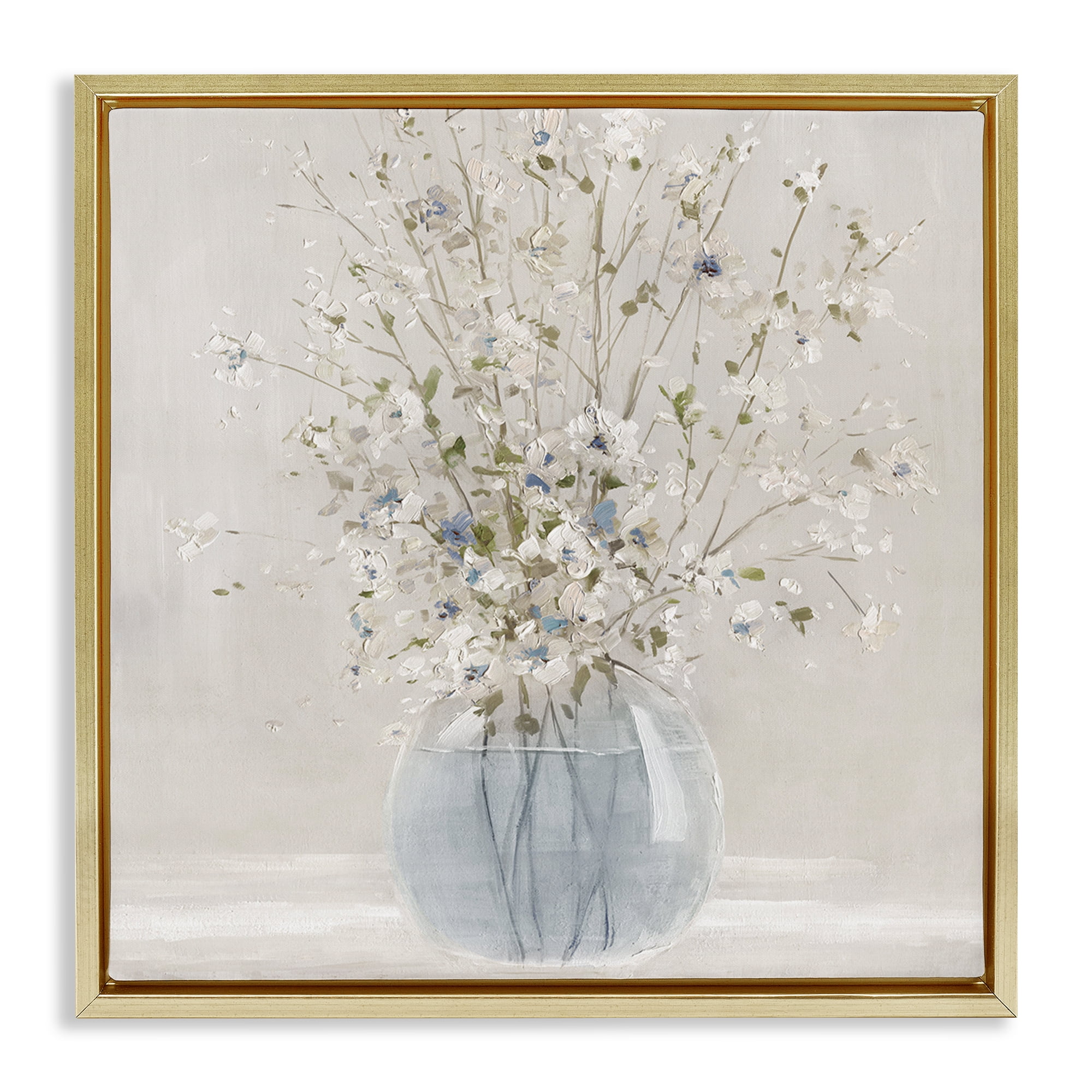 Stupell Industries Serene Glass Vase Bouquet Gold Framed Floater Canvas Wall Art, design by Carol Robinson