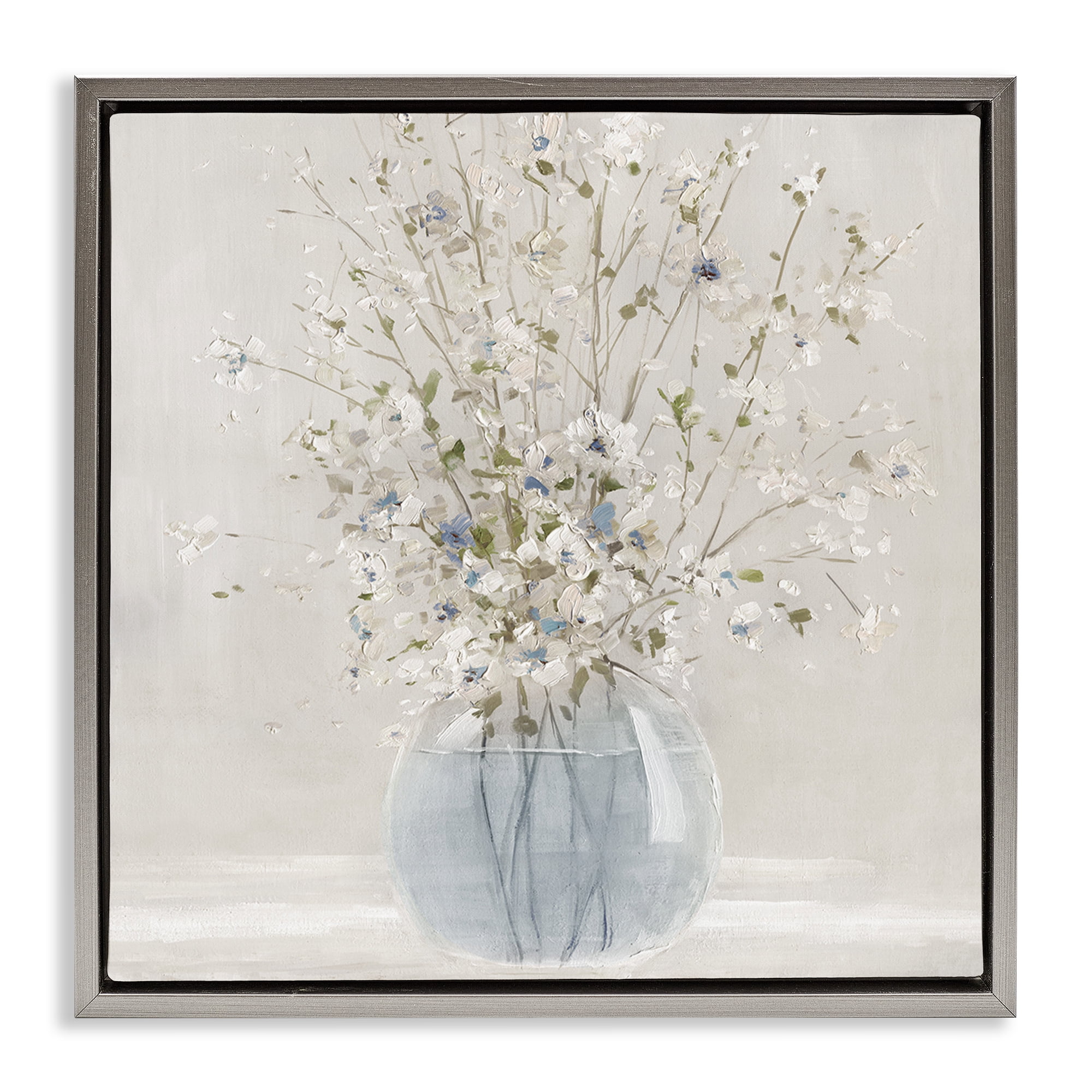 Stupell Industries Serene Glass Vase Bouquet Gray Framed Floater Canvas Wall Art, design by Carol Robinson