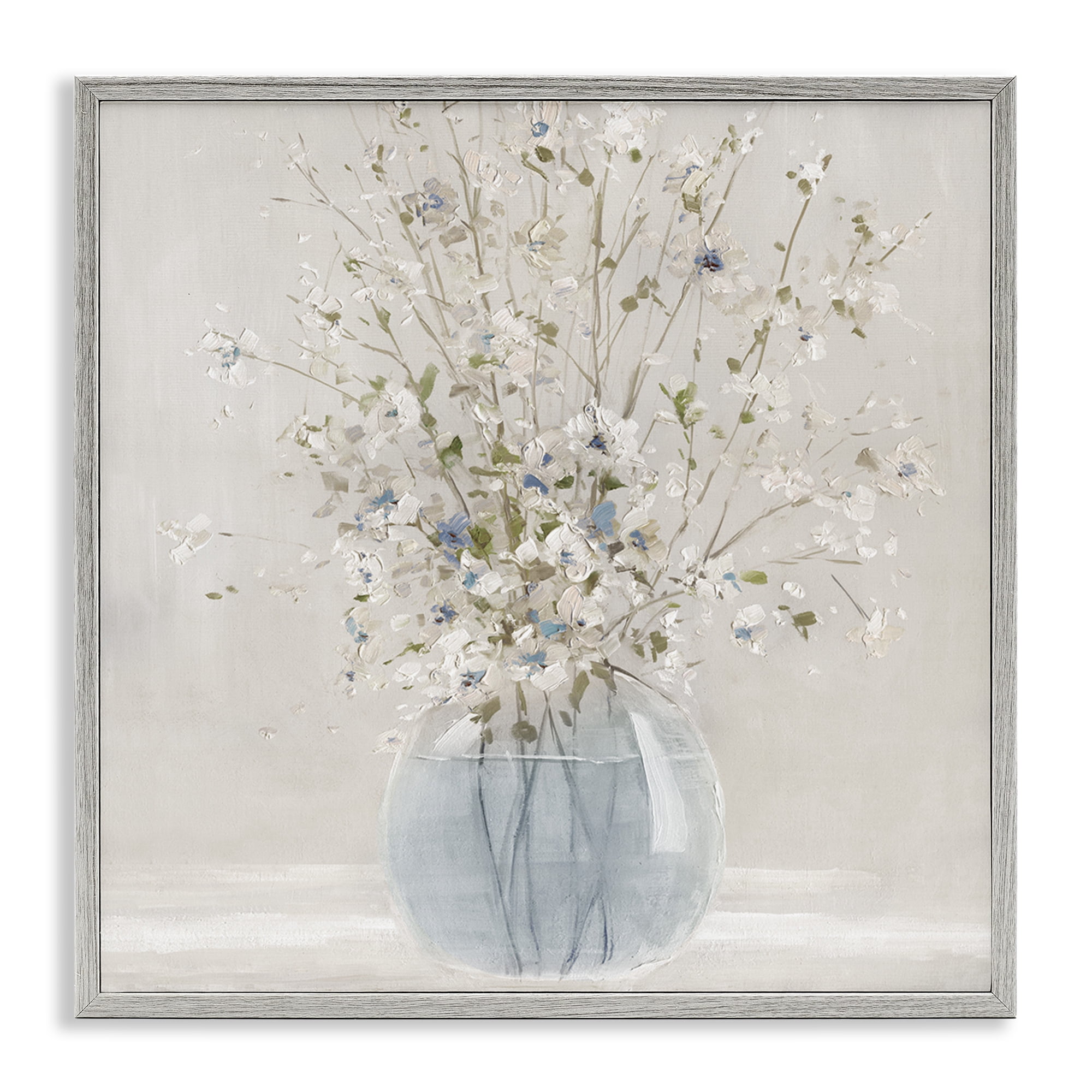 Stupell Industries Serene Glass Vase Bouquet Gray Framed Giclee Art, design by Carol Robinson