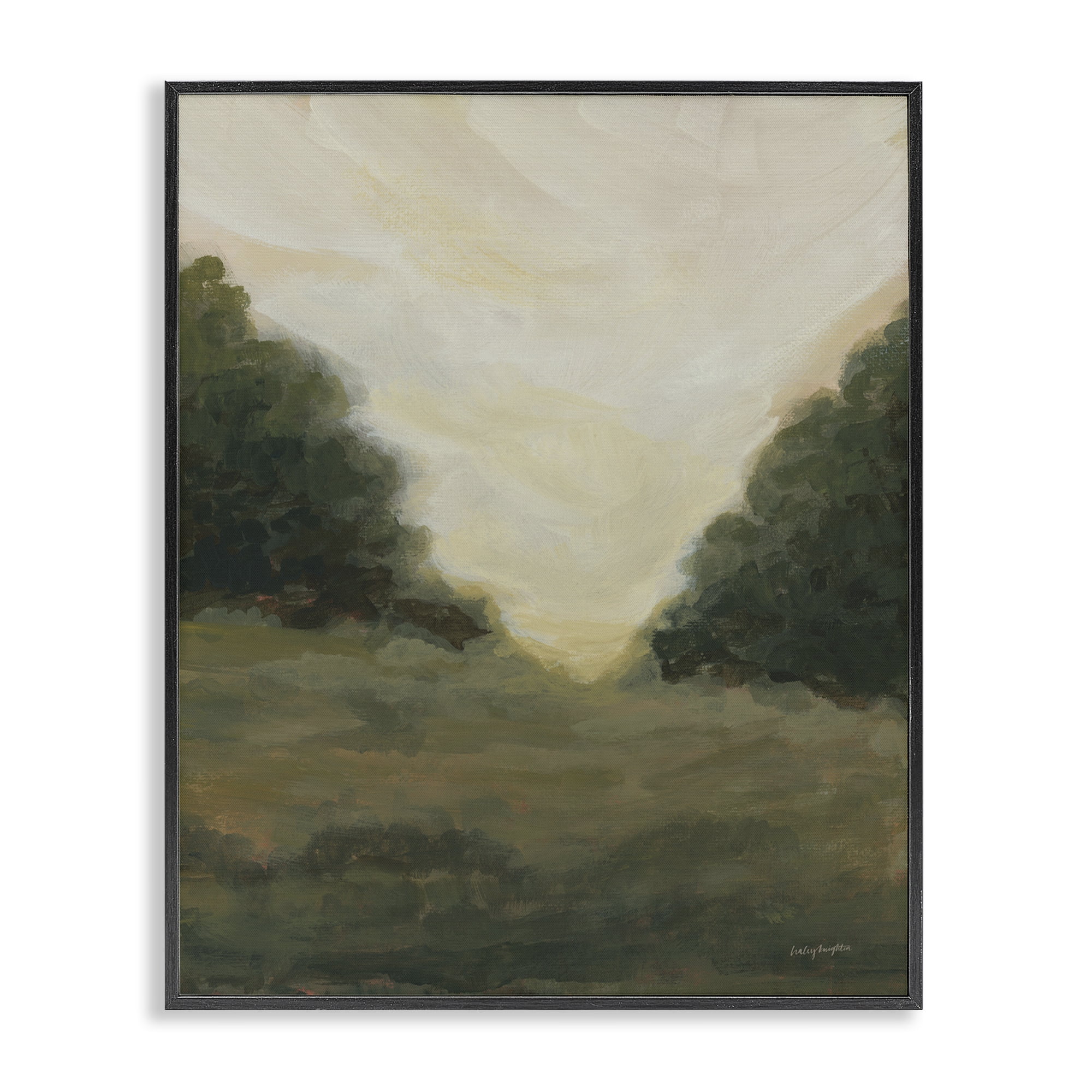 Stupell Industries Serene Green Field View Landscape Painting Black Framed Art Print Wall Art, 24 x 30