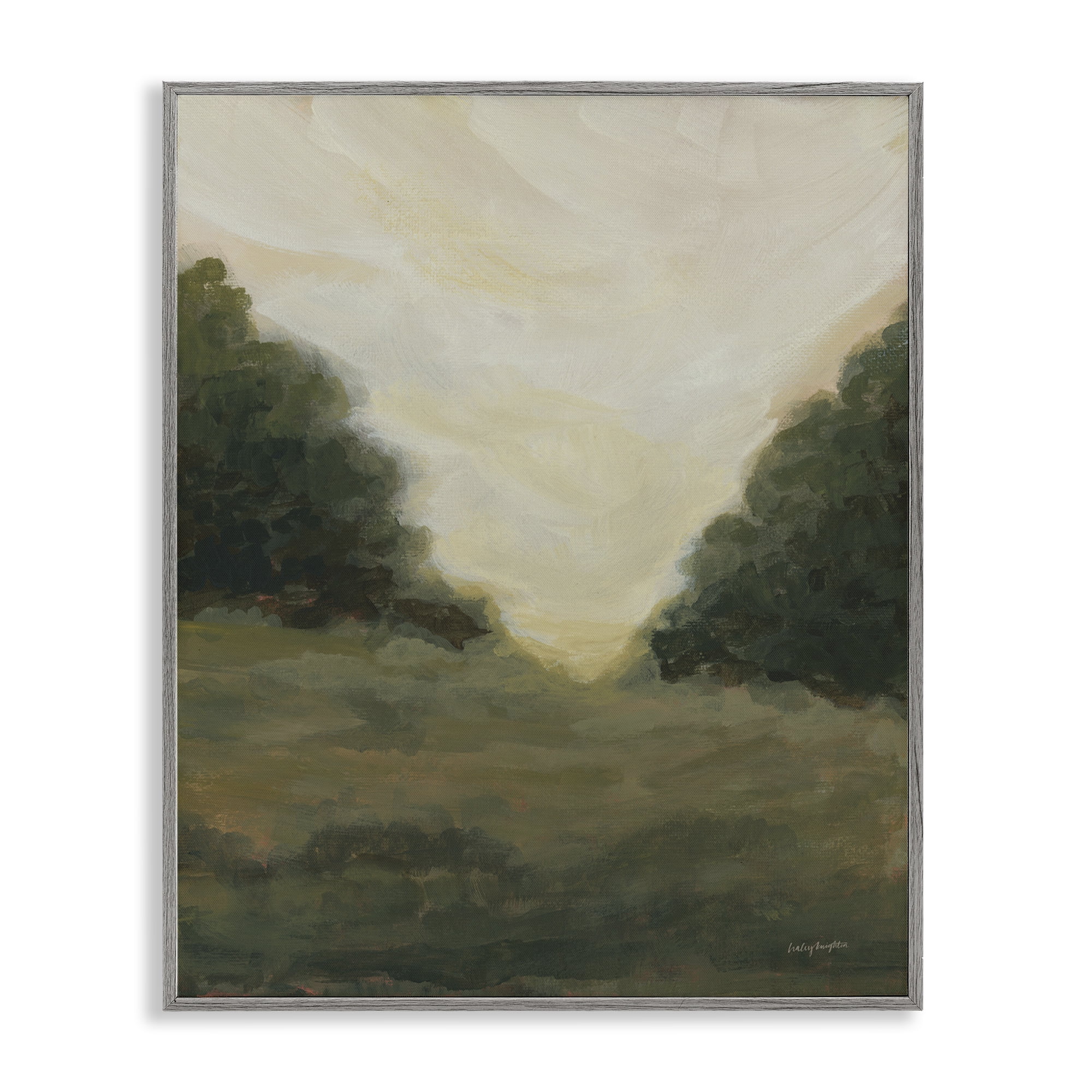 Stupell Industries Serene Green Field View Landscape Painting Gray Framed Art Print Wall Art, 24 x 30
