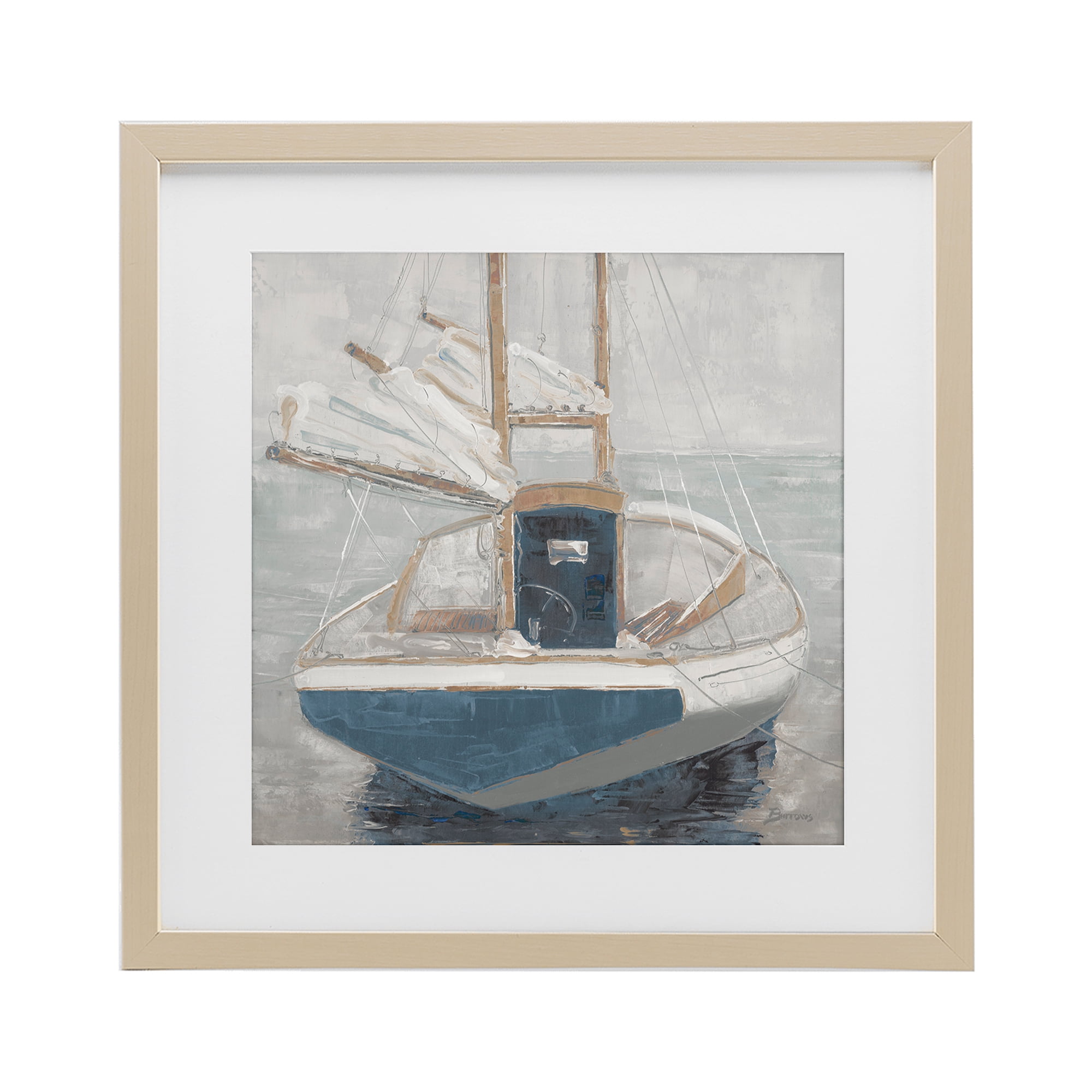 Stupell Industries Serene Harbor Sail Boat Birch Framed Print Under Glass, design by John Burrows