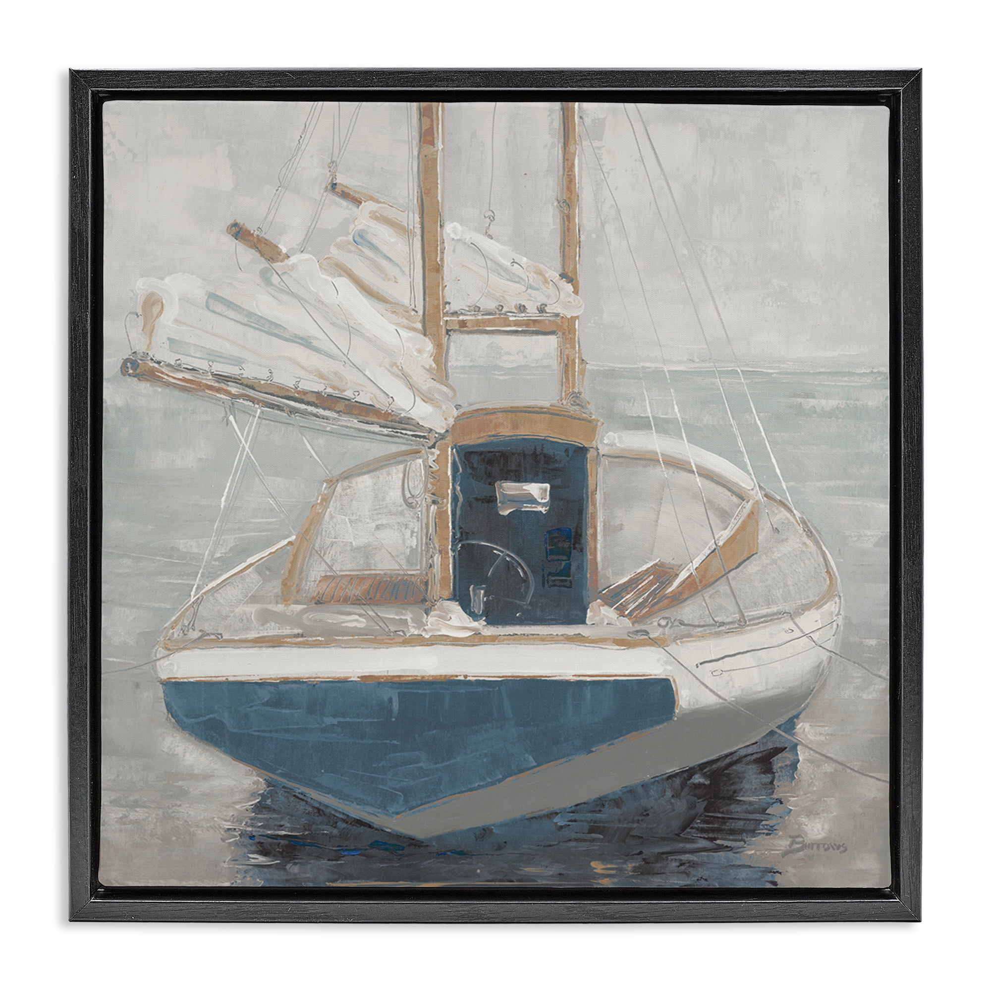 Stupell Industries Serene Harbor Sail Boat Black Framed Floater Canvas Wall Art, design by John Burrows