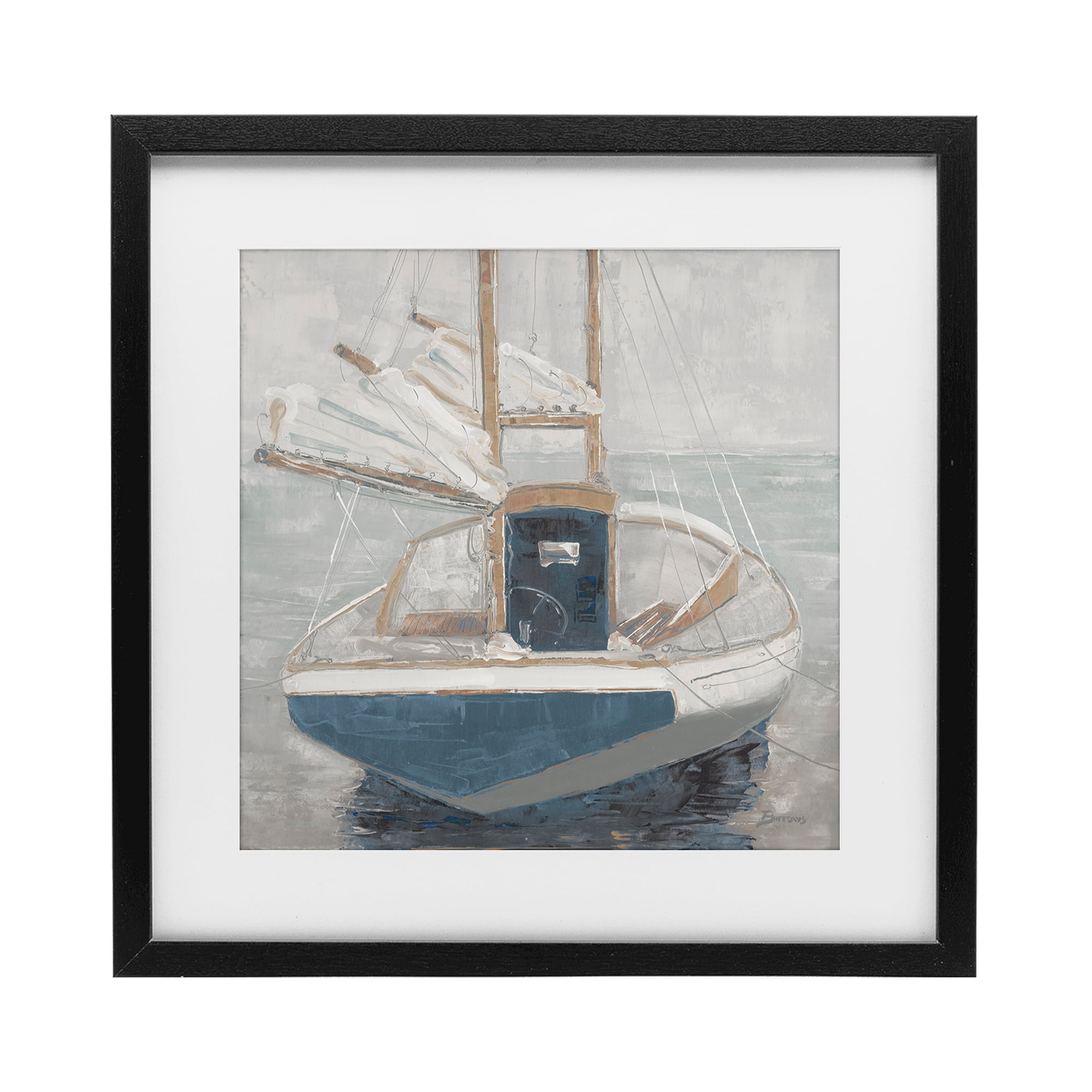 Stupell Industries Serene Harbor Sail Boat Black Framed Print Under Glass, design by John Burrows