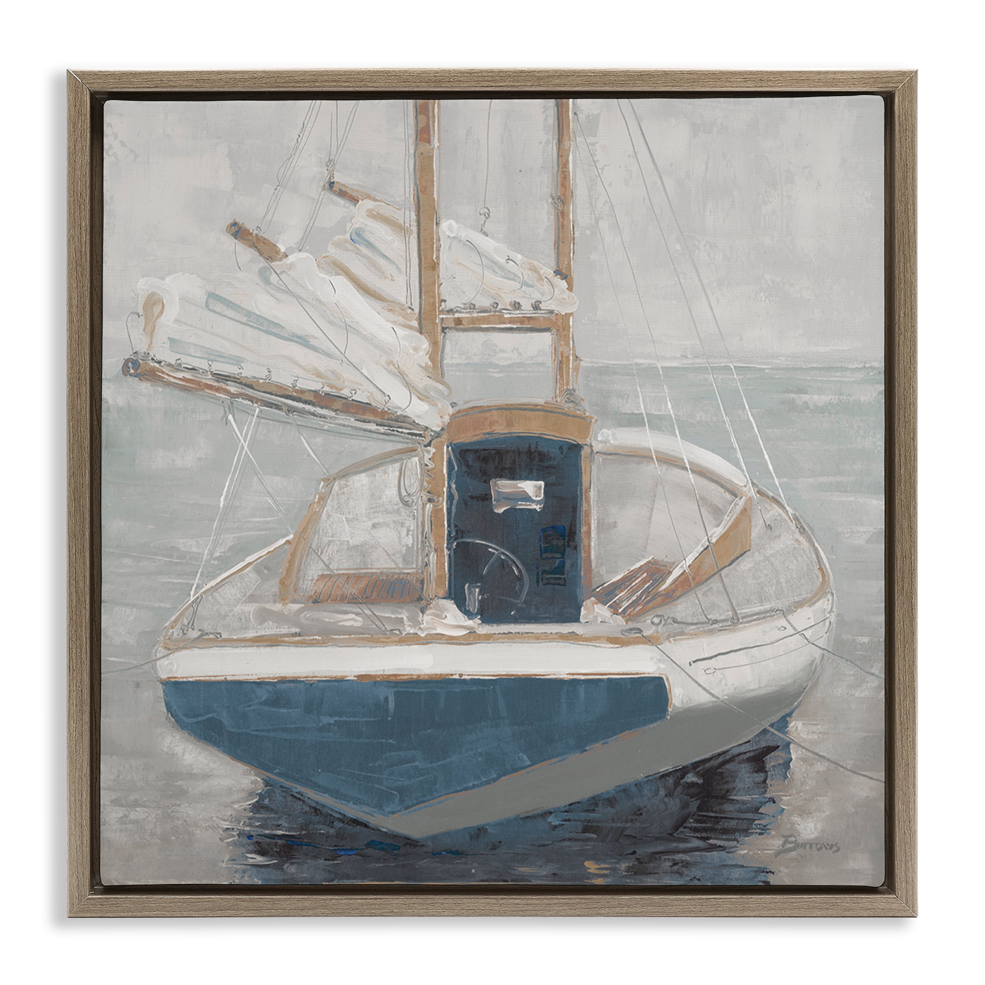 Stupell Industries Serene Harbor Sail Boat Brown Framed Floater Canvas Wall Art, design by John Burrows
